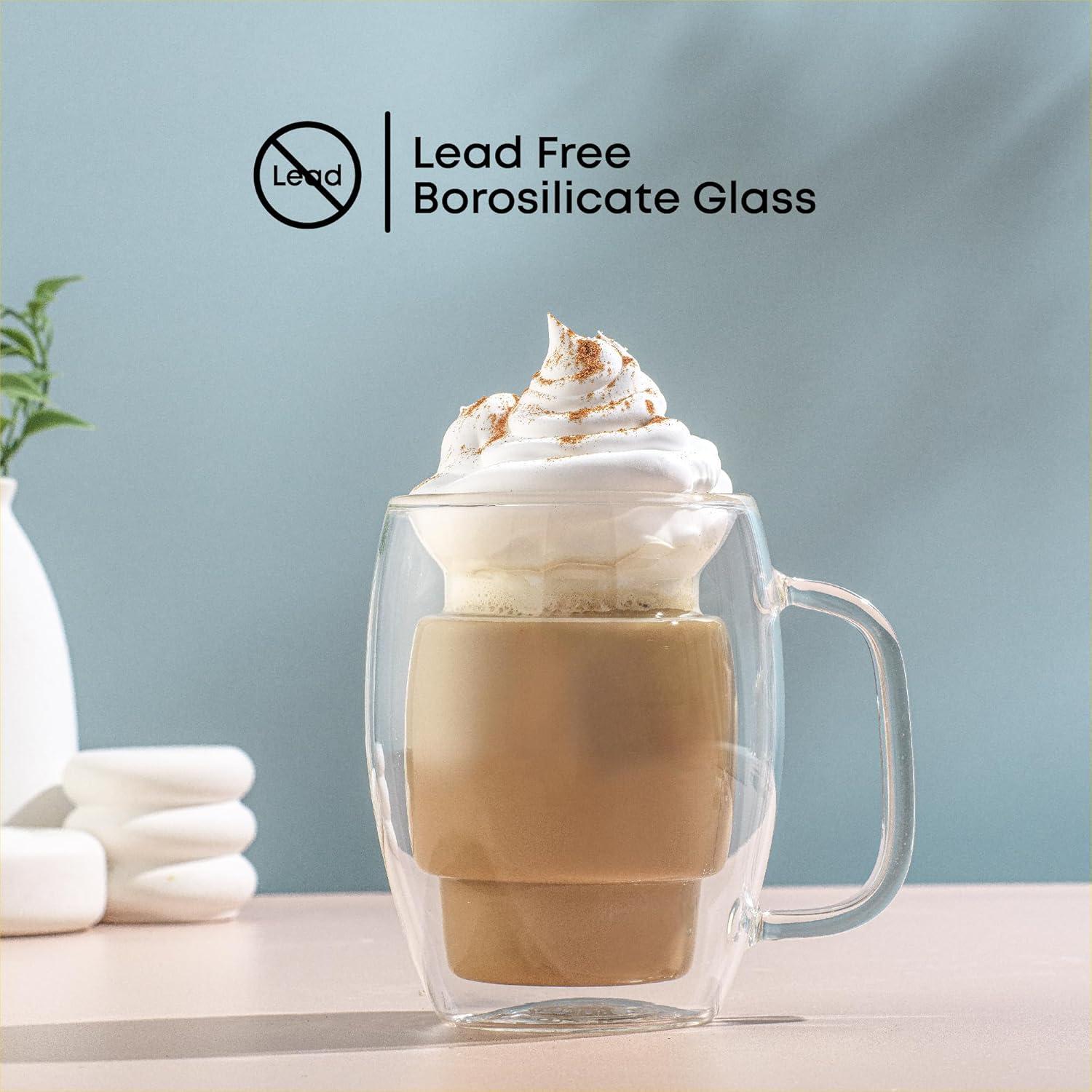 JoyJolt JoyJolt Cadus Double Wall Coffee Tea Glasses, 16oz (Set of 2)