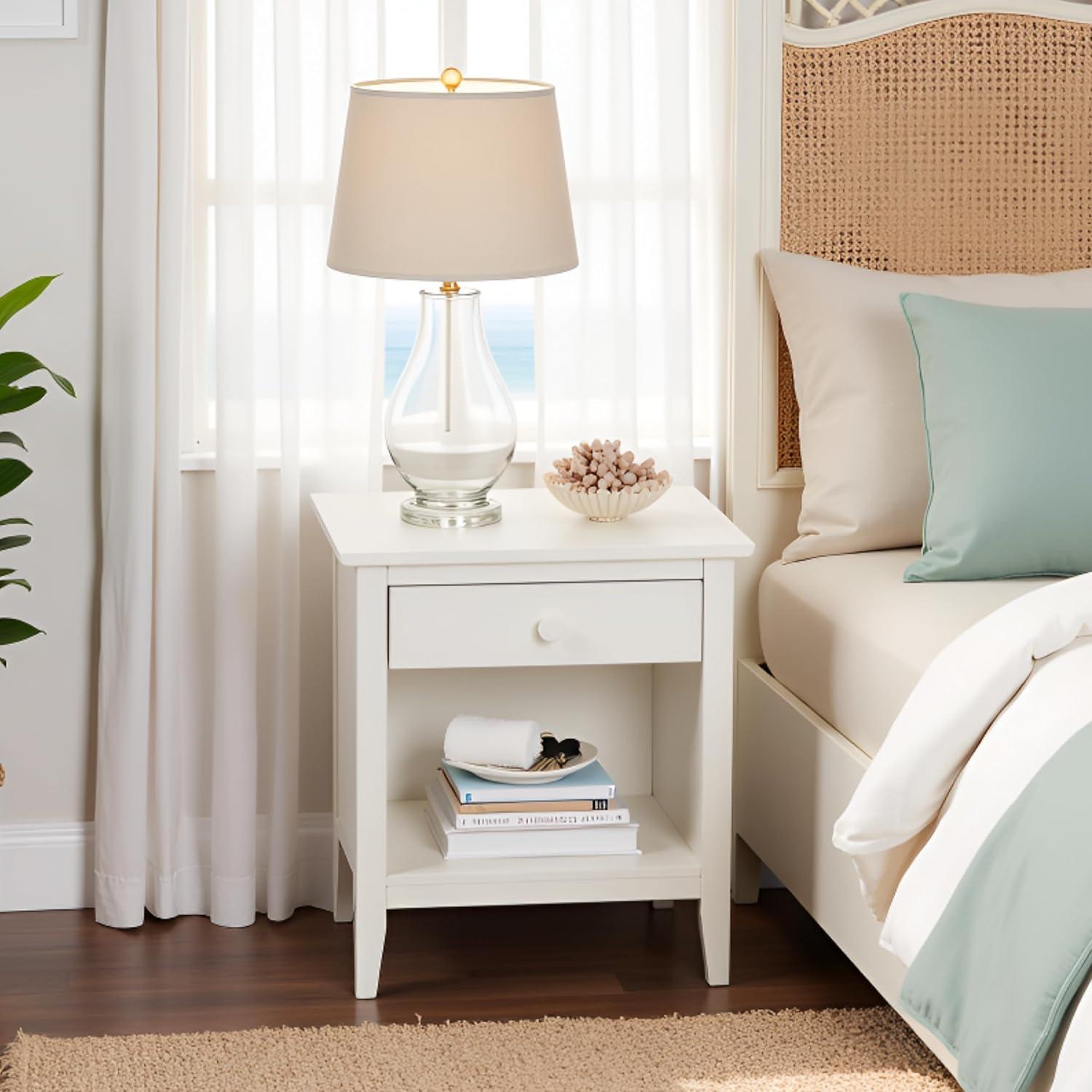 Alaterre Furniture Simplicity Nightstand, Bedside Table with Drawer, Perfect for Kids Bedroom, White
