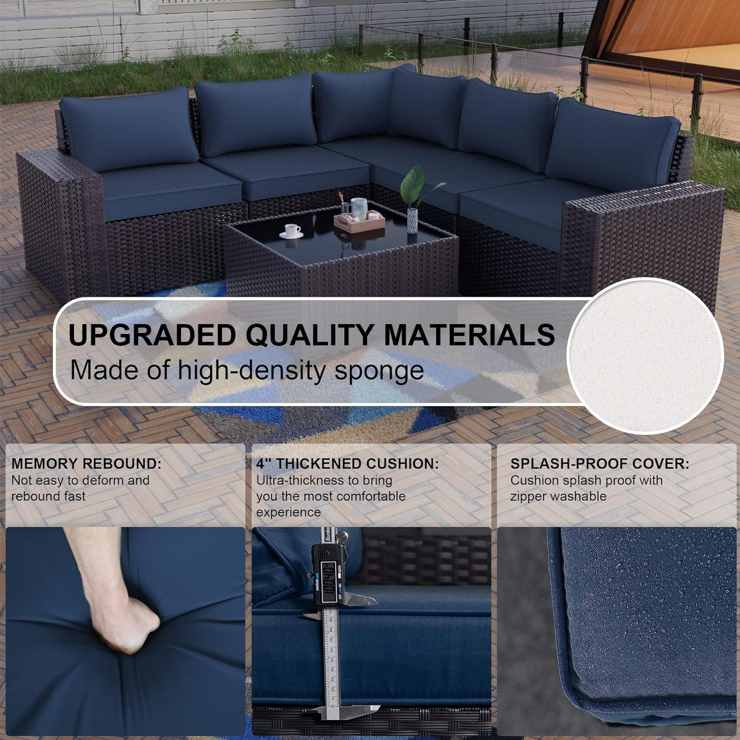 Kullavik 12PCS Outdoor Patio Furniture Set PE Wicker Rattan Sectional Sofa Patio Conversation Sets,Navy Blue