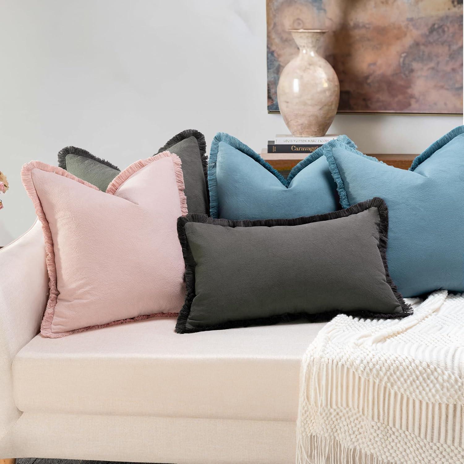 Deconovo Deconovo Pom-poms Velvet Reversible Pillow Cover (Set of 2)