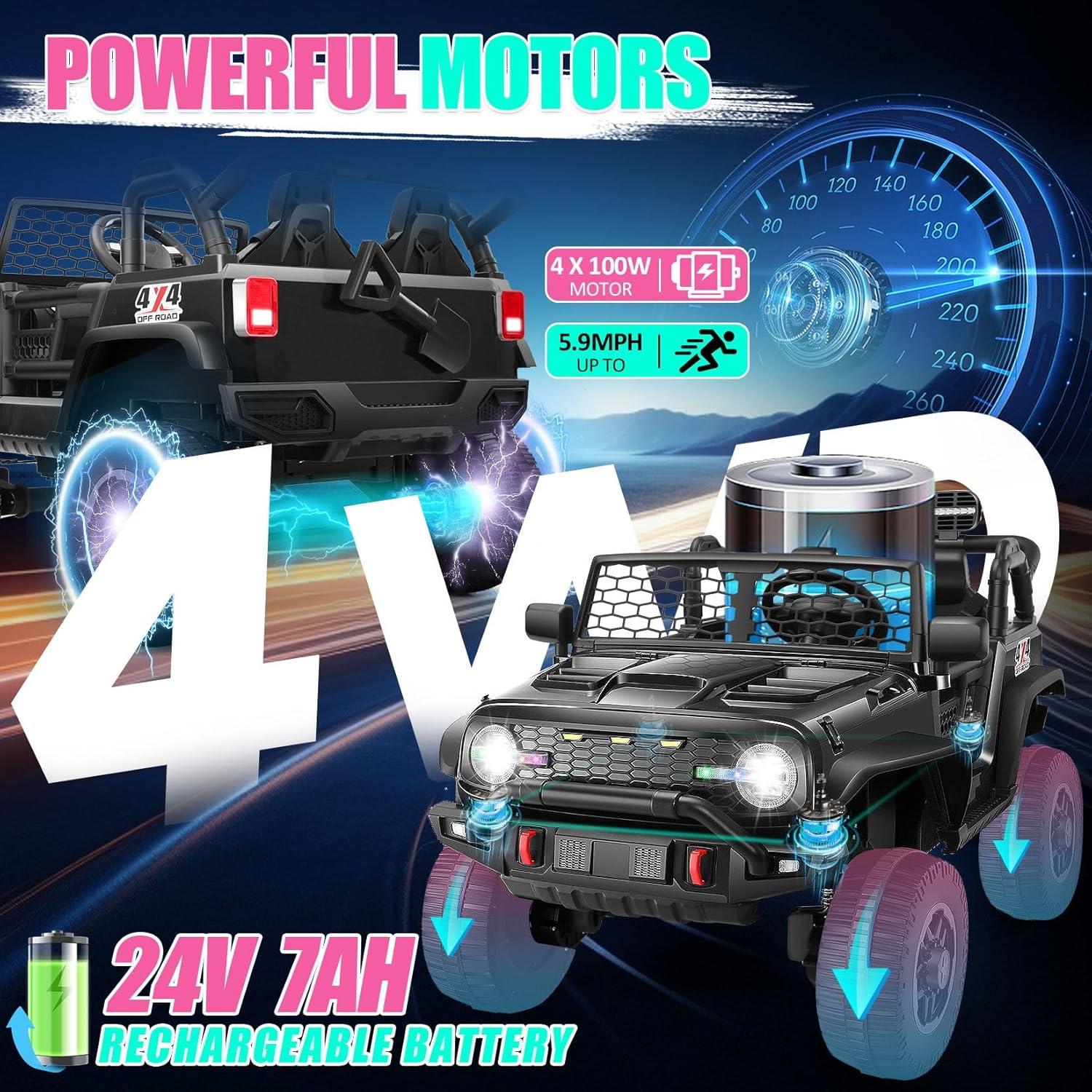 24V Black 2-Seater Electric SUV Ride-On Car with Remote Control