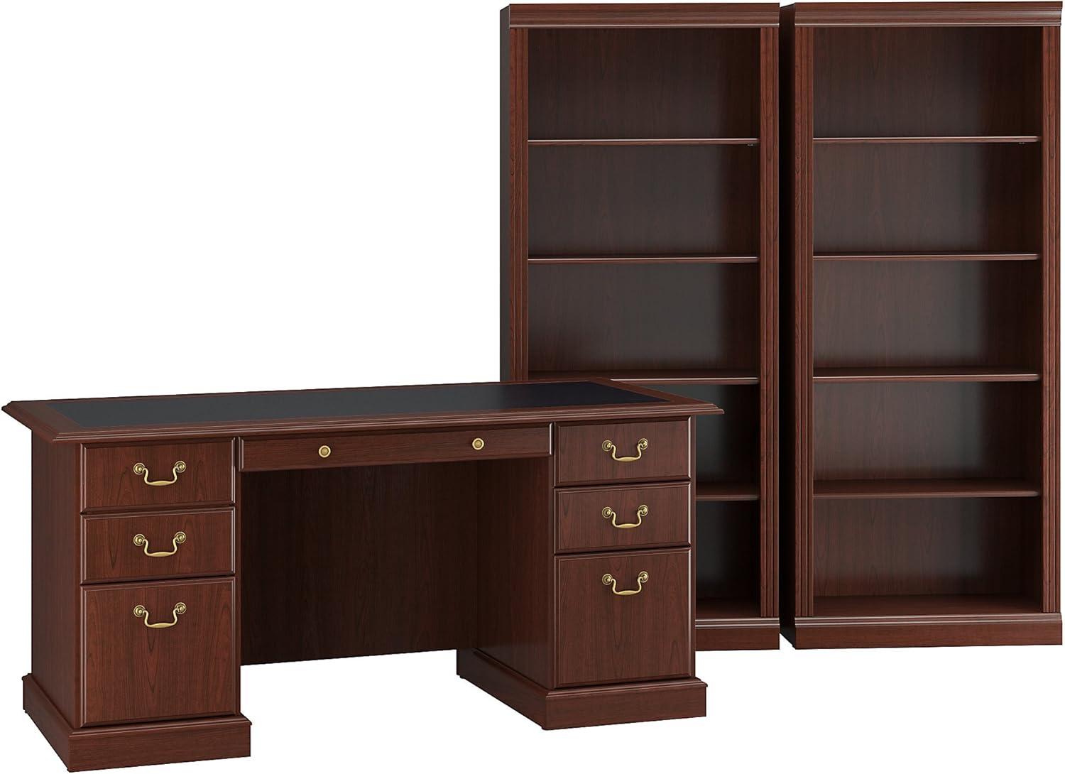 Bush Furniture Saratoga Executive Desk and Two 5 Shelf Bookcases in Cherry