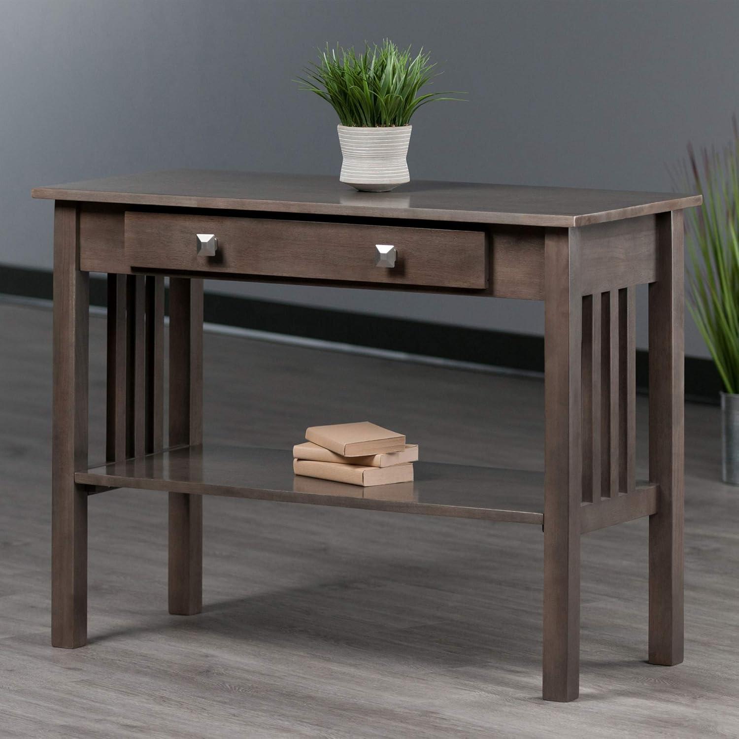 Transitional Oyster Gray Solid Wood Console Table with Storage