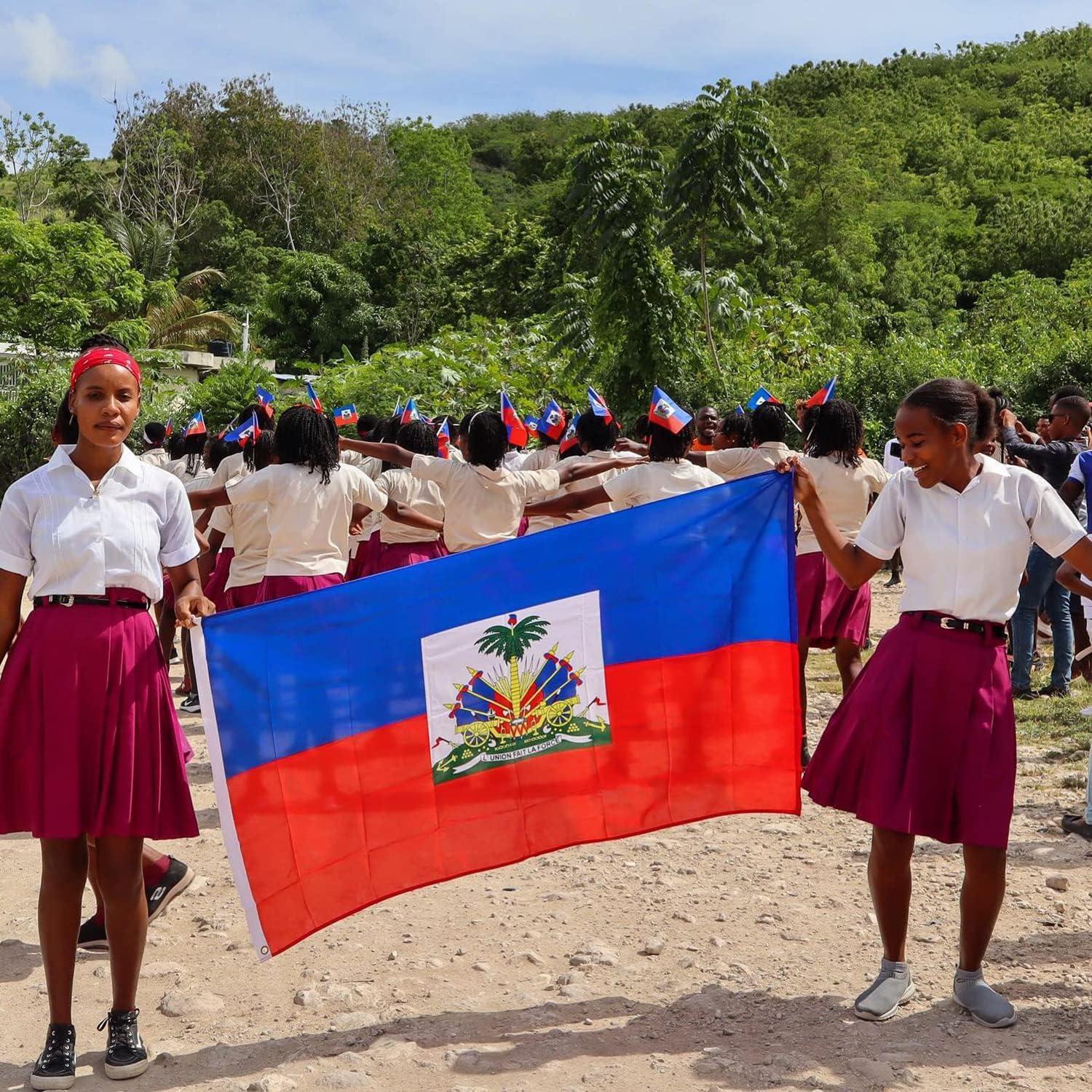 AGAS Haiti Flag 3x5 ft Double Stitched Hem 100% Polyester Metal Grommets Indoor Haitian National Flag