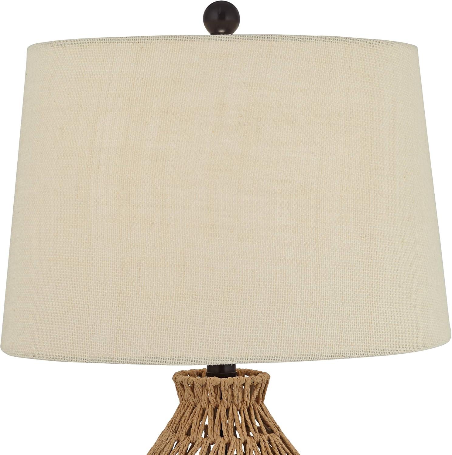 360 Lighting San Carlos Modern Coastal Table Lamp 29" Tall Natural Rattan Wicker Oatmeal Fabric Drum Shade for Bedroom Living Room Bedside Nightstand