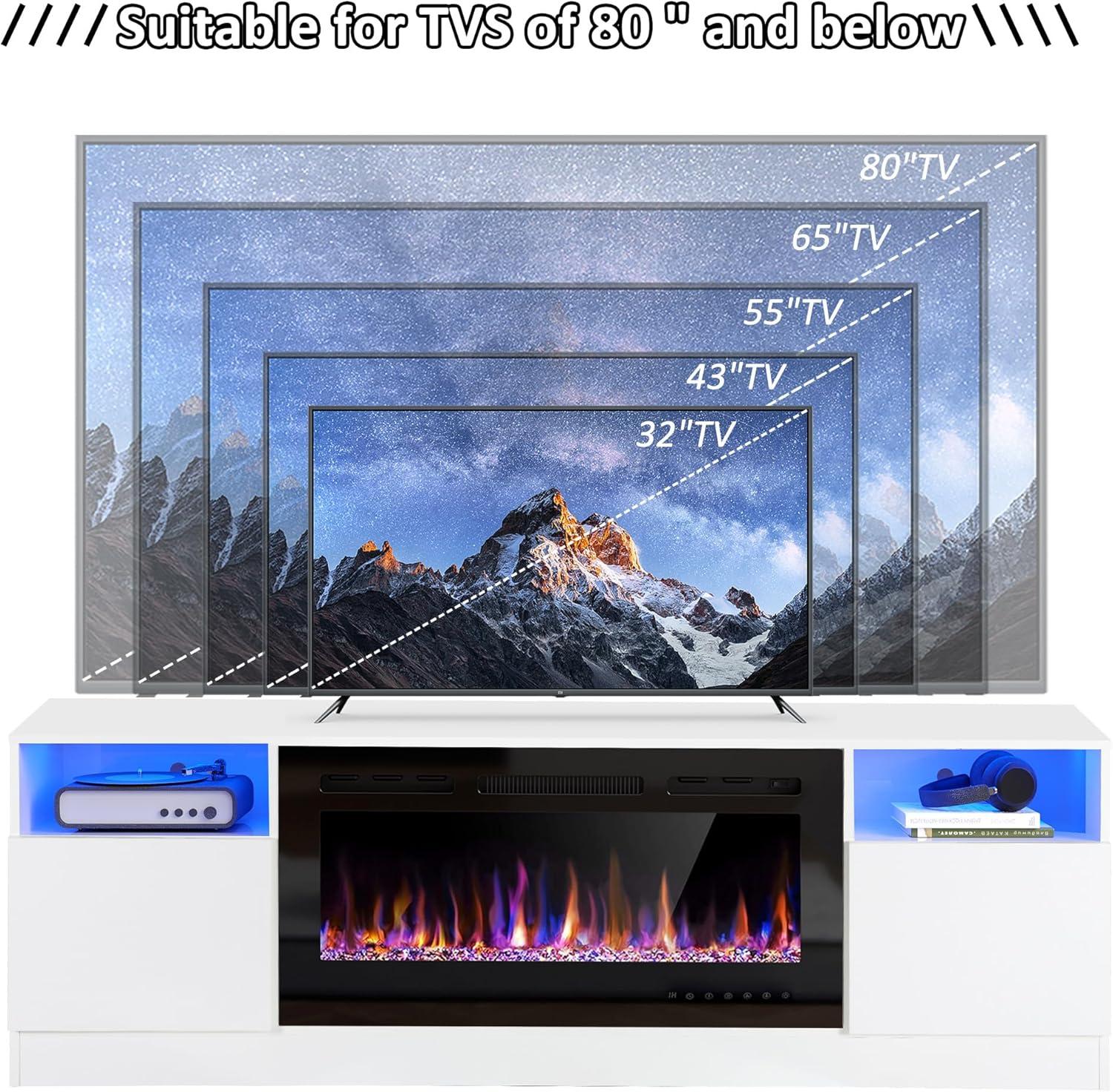 Ivy Bronx Ivy Bronx 70" Fireplace TV Stand for TVs Up to 80" with 36" Electric Fireplace, TV Console for The Living Room, LED Light Entertainment Center, Storage Cabinet, Media Console Table