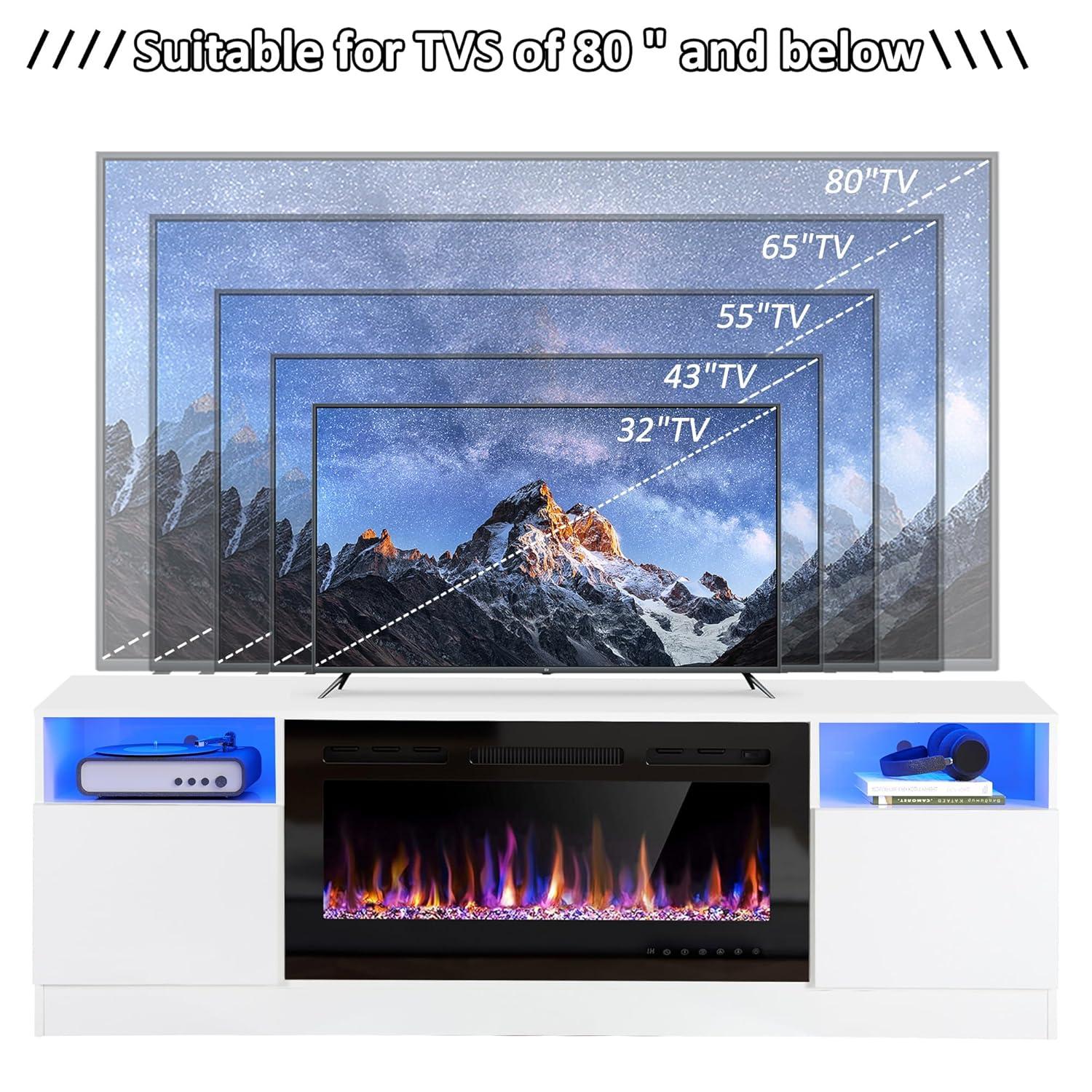 Ivy Bronx Ivy Bronx 70" Fireplace TV Stand for TVs Up to 80" with 36" Electric Fireplace, TV Console for The Living Room, LED Light Entertainment Center, Storage Cabinet, Media Console Table