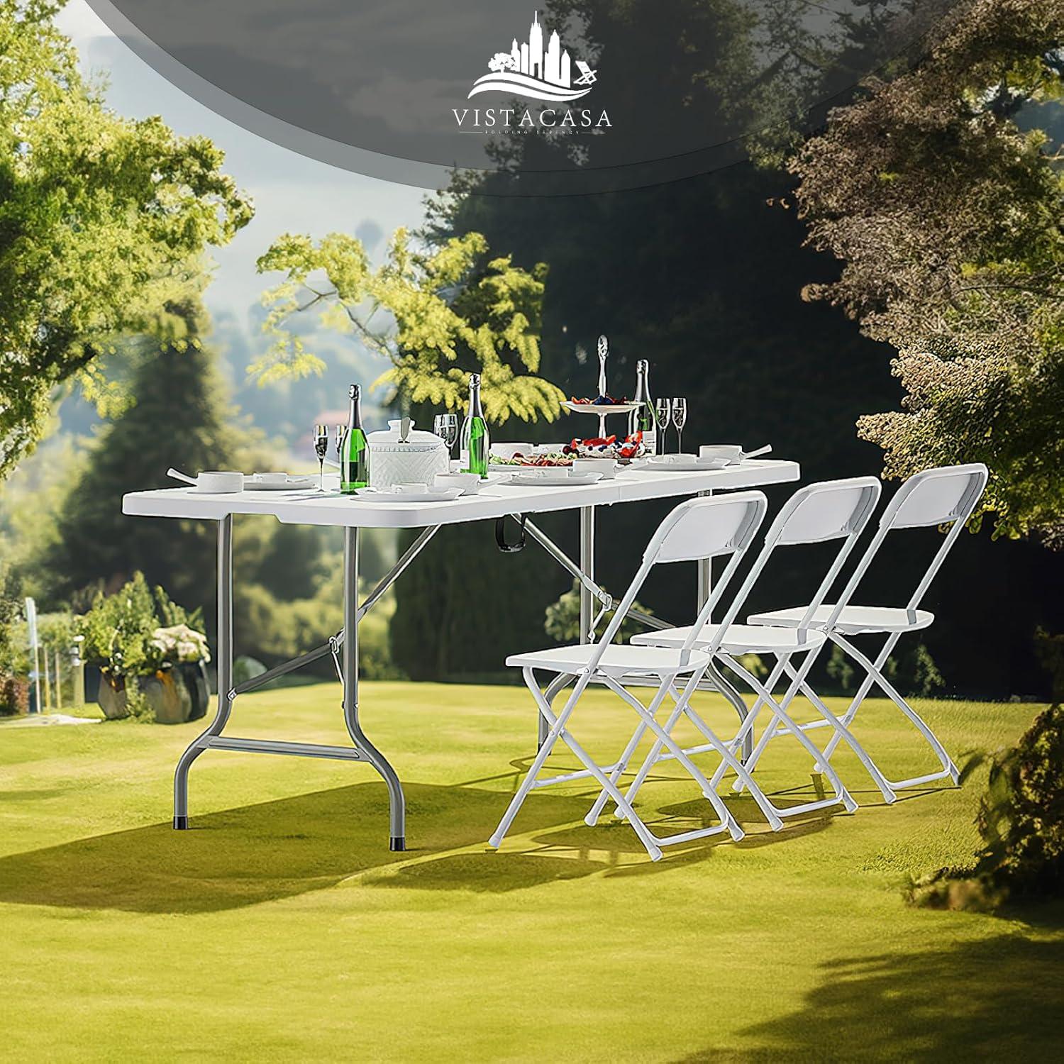 10 Pack Black Plastic Folding Chair for Indoor Outdoor, 350 lb Capacity, Foldable Commercial Stacking Chairs with Steel Frame for Office Wedding Party Events