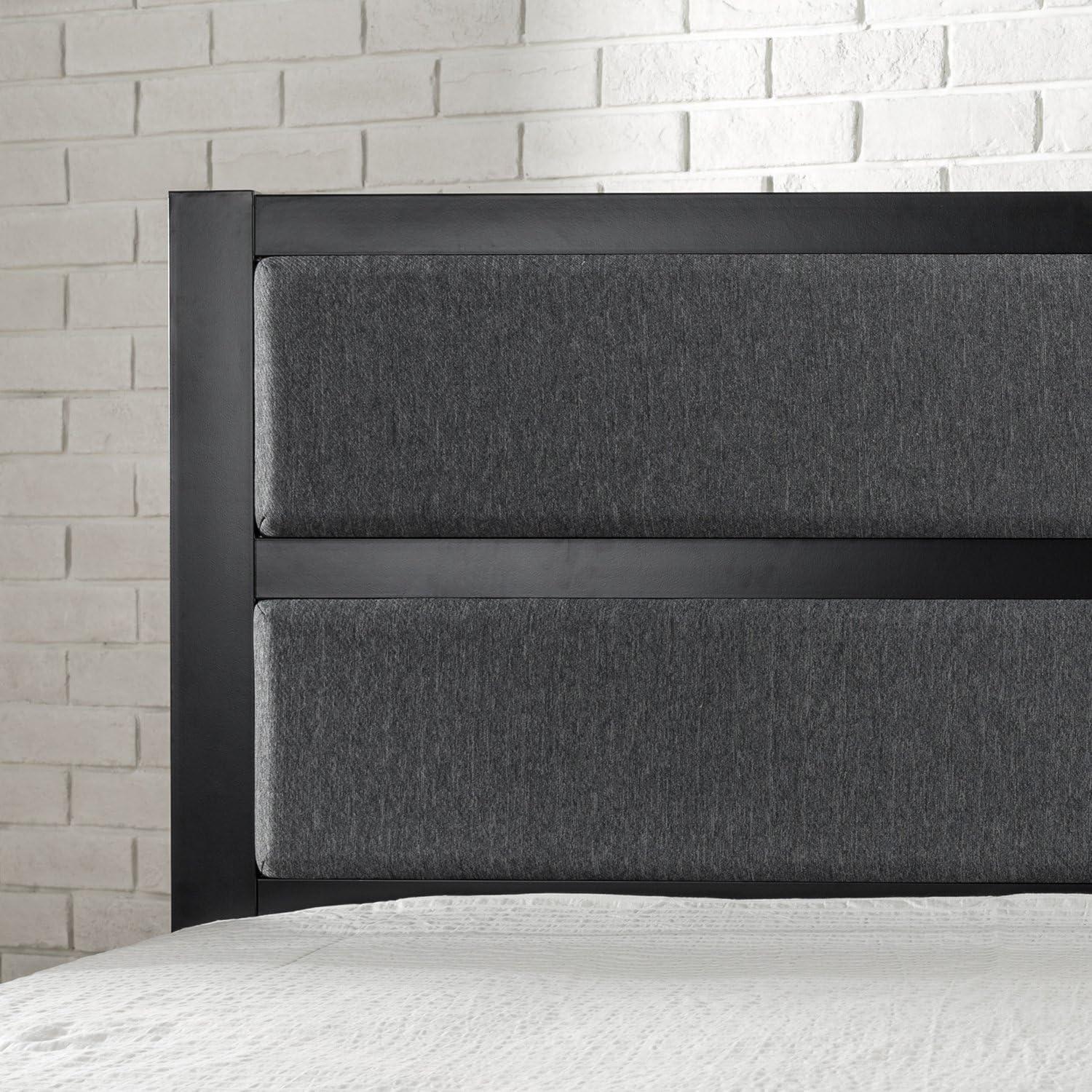 Twin Black Metal and Gray Upholstered Headboard