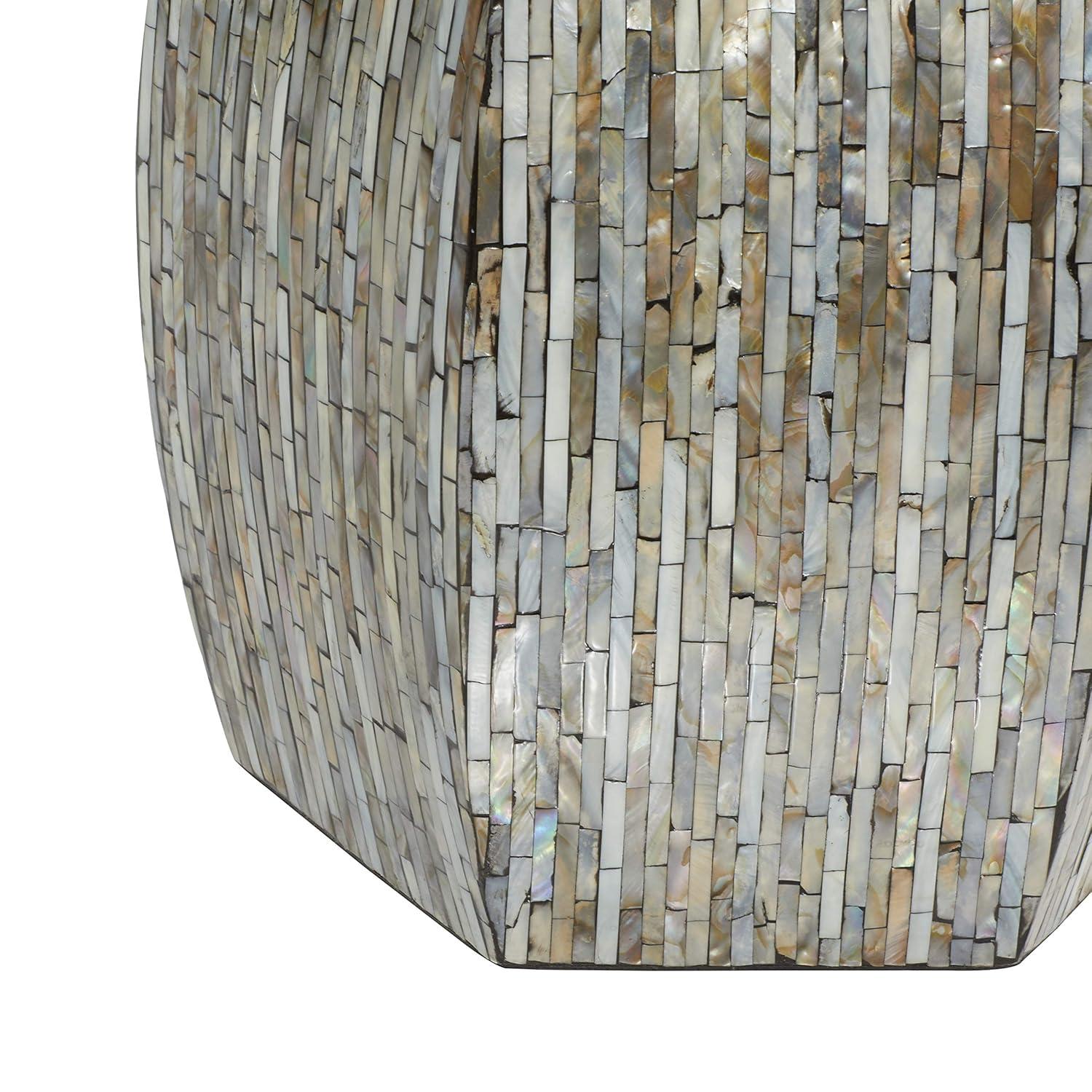 Wrought Studio™ Alissa Mother of Pearl Shell Handmade Shell Mosaic Hexagon Side End Gray Accent Table with Brown Accents