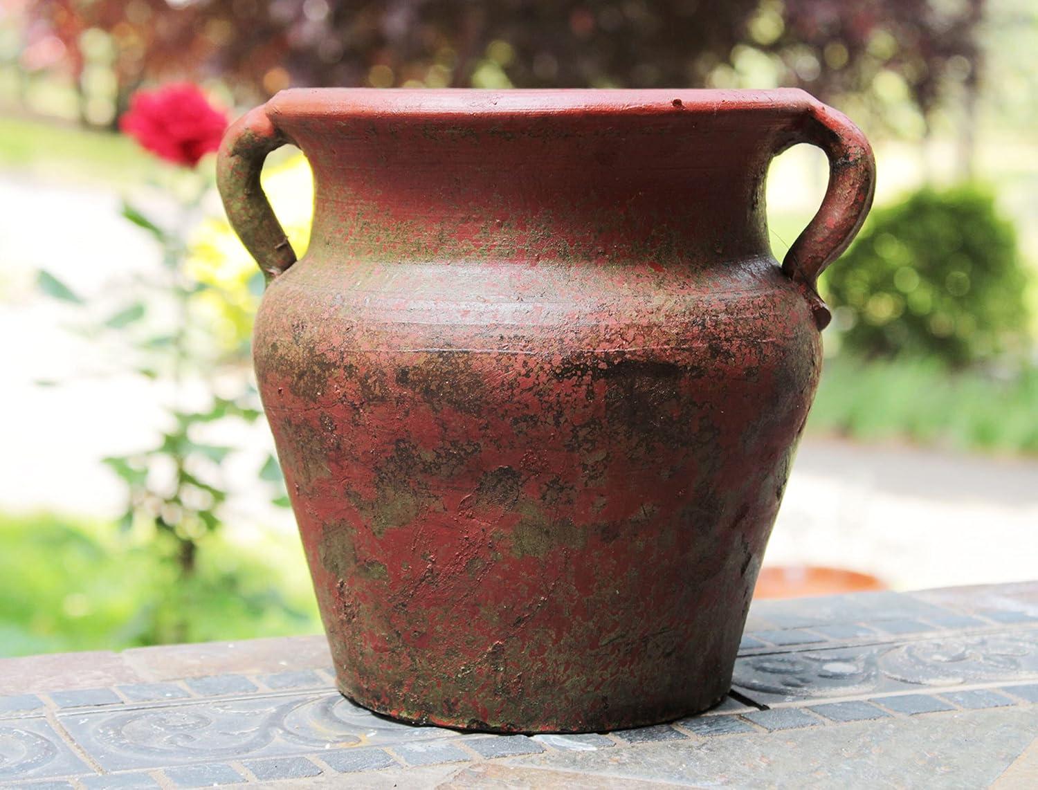 Distressed Red Terra-Cotta Vessel with Looped Handles