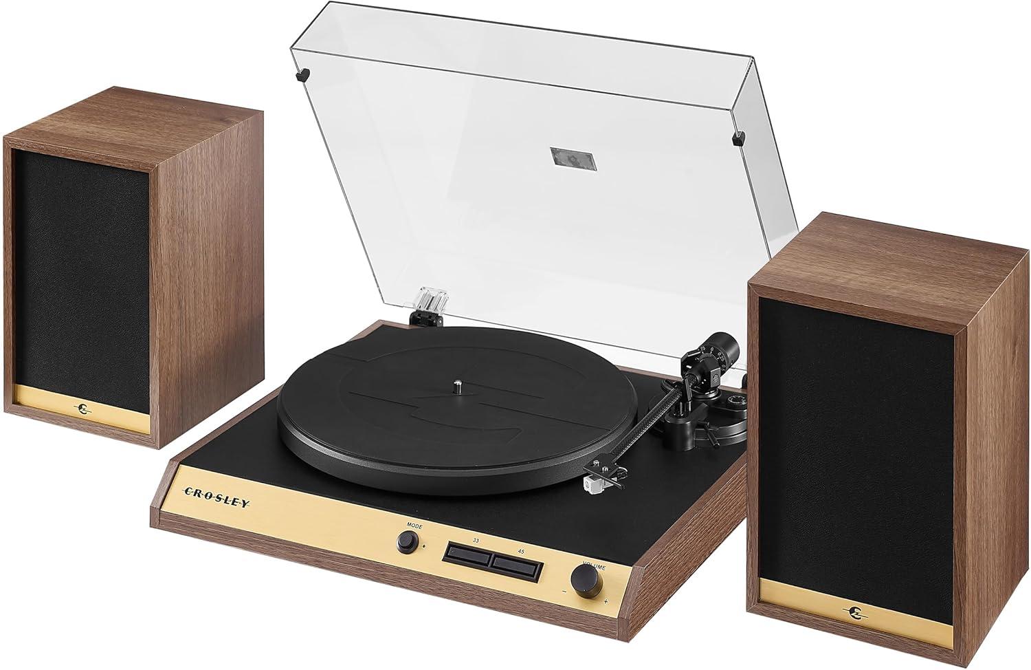 Crosley C72 Bluetooth Vinyl Record Player 120W Speakers, 2-Speed Belt-Drive Turntable, Anti-skate