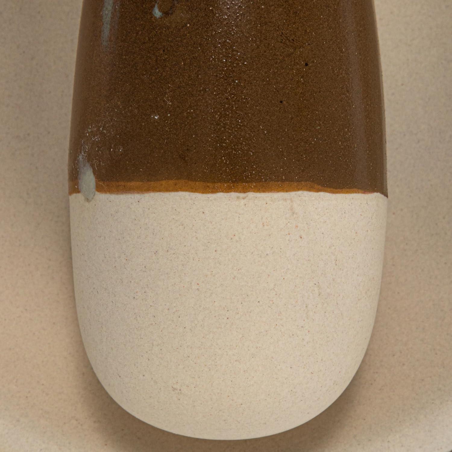 Small Brown and Cream Ceramic Mortar and Pestle