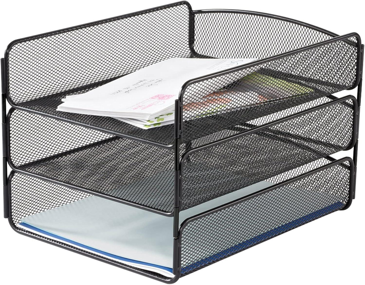 3271BL Office Supply Onyx Holds Letter-Size Papers Triple Mesh Interlocking Tray Desk Black Organizer