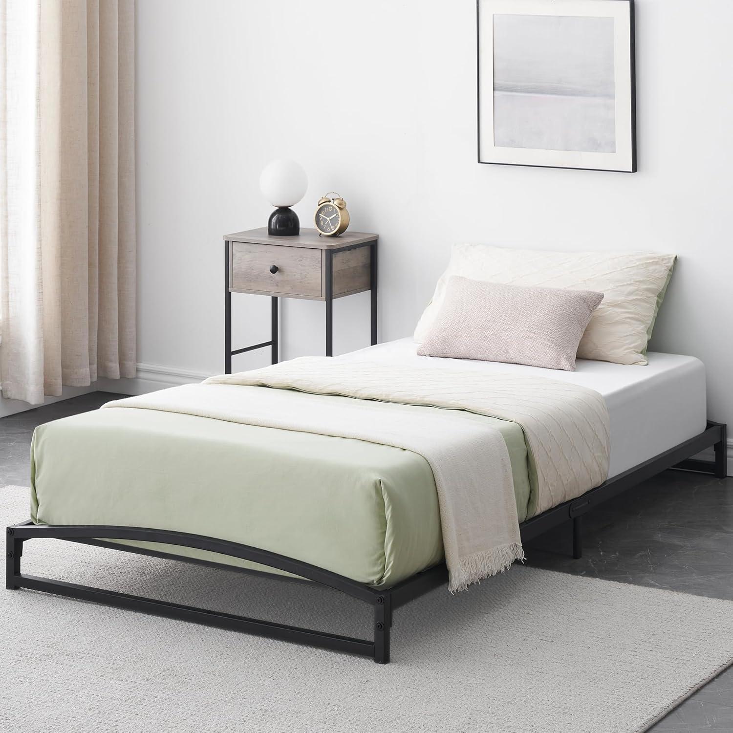 Jojoka Twin Size Metal Platform Bed Frame, 6 inch Low Profile, Mattress Foundation No Box Spring, Sturdy and Noise Free