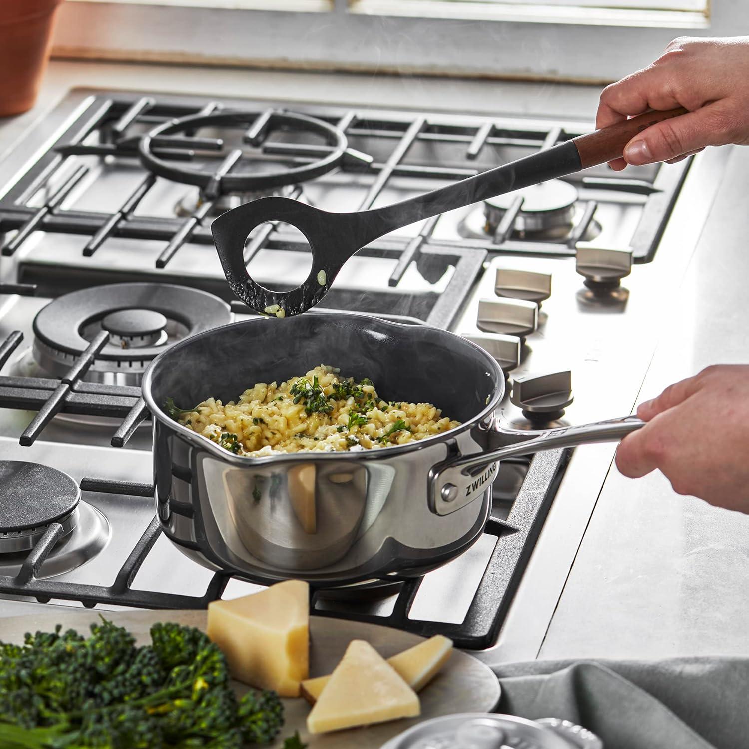 STAUB Risotto Spoon, Cooking Utensil, Perfect for Stirring and Serving Risotto, Durable BPA-Free Matte Black Silicone, Acacia Wood Handles, Safe for Nonstick Cooking Surfaces