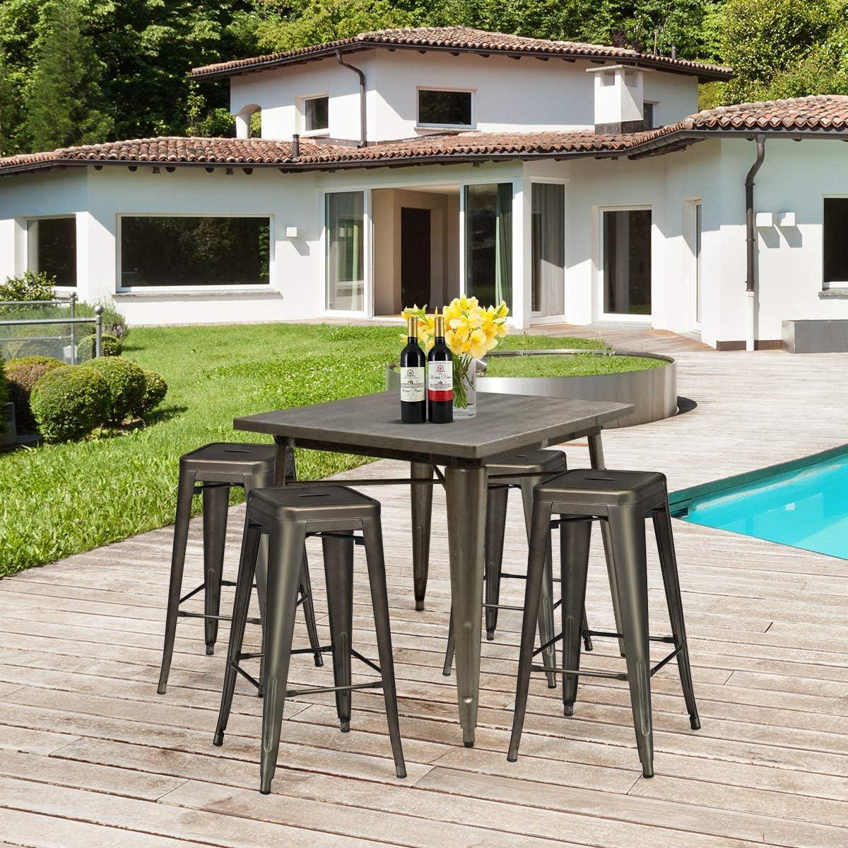 Costway Set of 4 Metal Bar Stools 30'' Bar Height Barstools Industrial w/ Low Back Gun