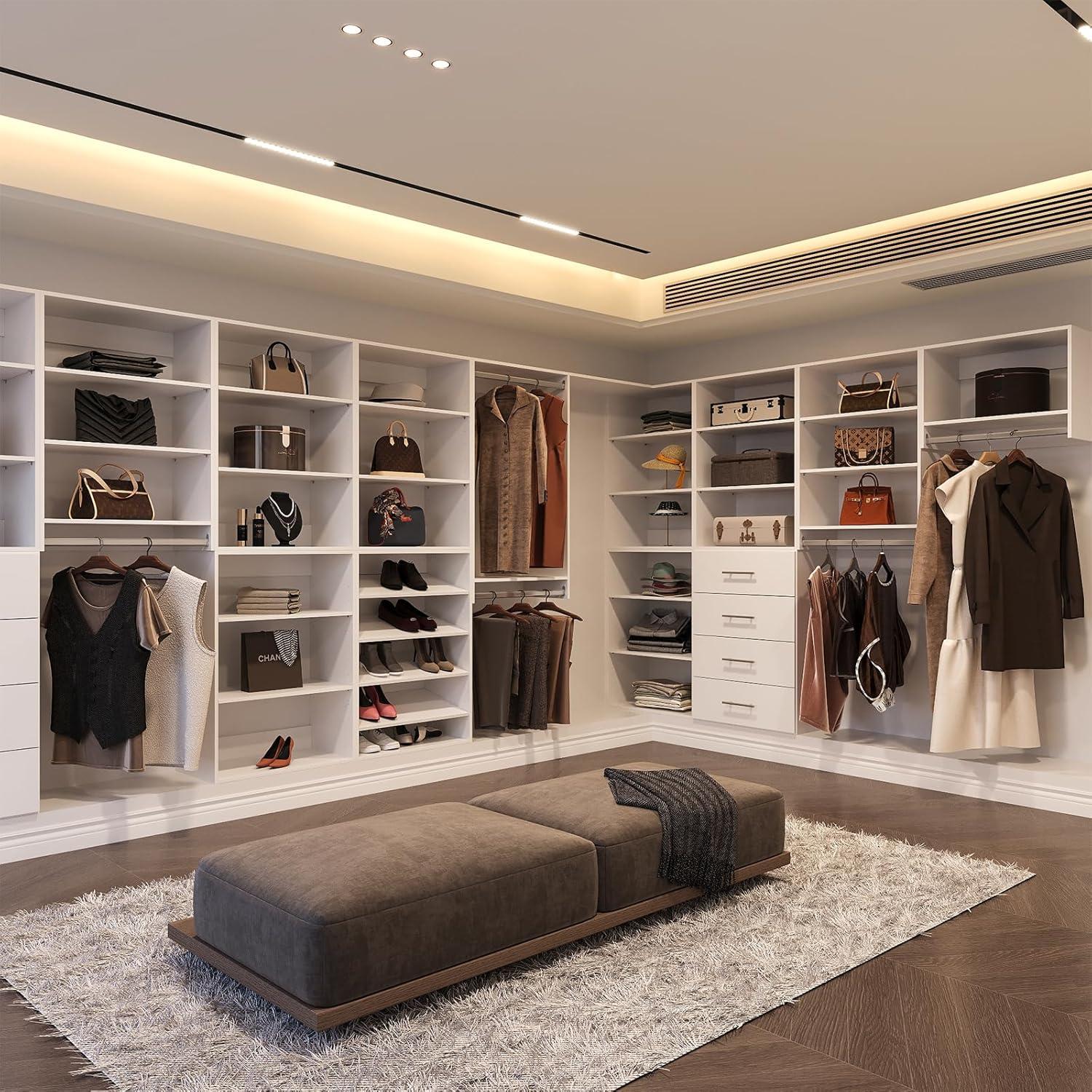 25.5 in. White Walk-in Modular Double Hanging Tower Unit with 1-Shelf, Wall Mount Wood Closet System