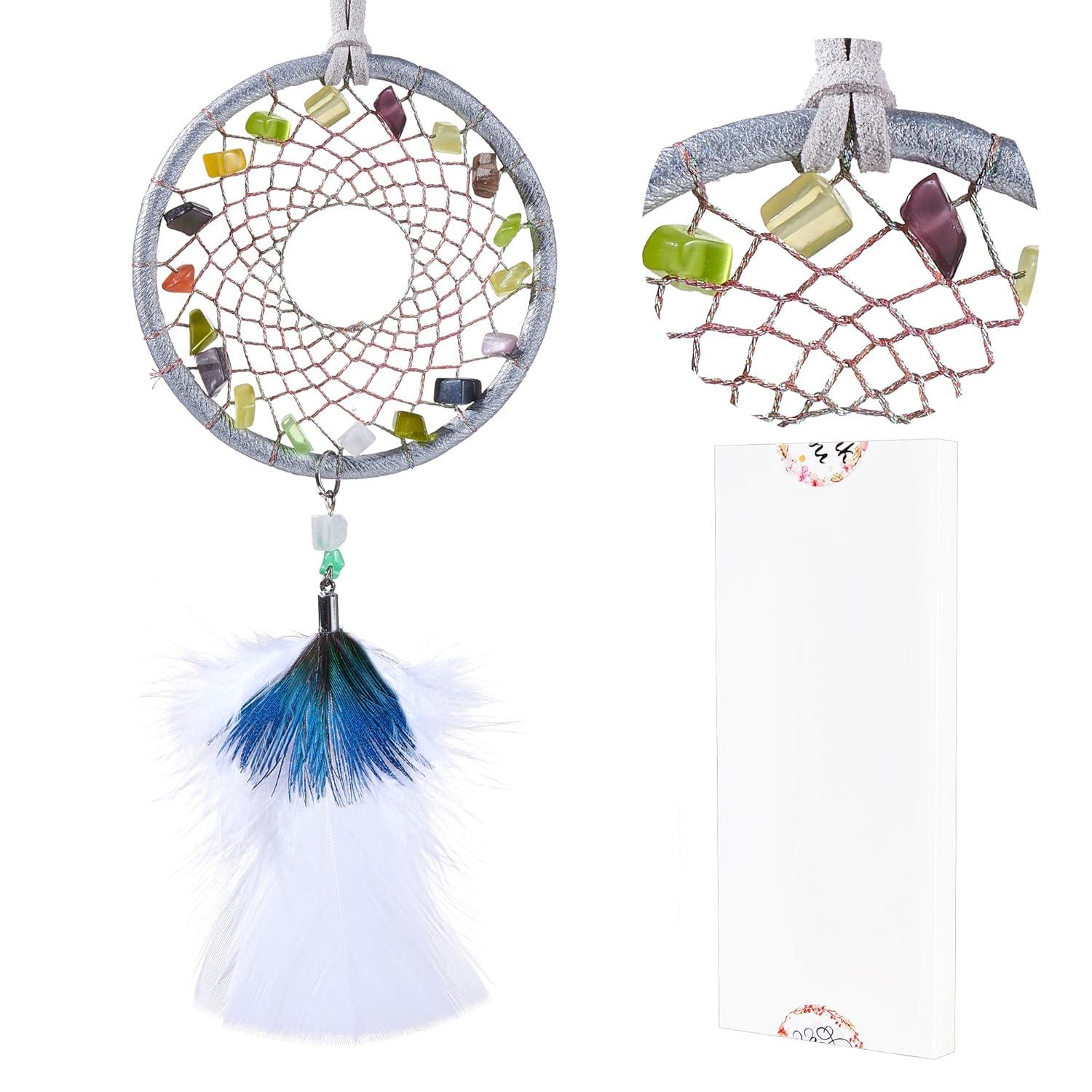 Ice Blue Dream Catchers - Turkey Feather and Peacock Feather, Opal Healing Crystal, Handmade Small Dreamcatcher for Bedroom, A Dream Catcher for Girls,Dream Catchers for Boys,Dream Catcher Wall Decor