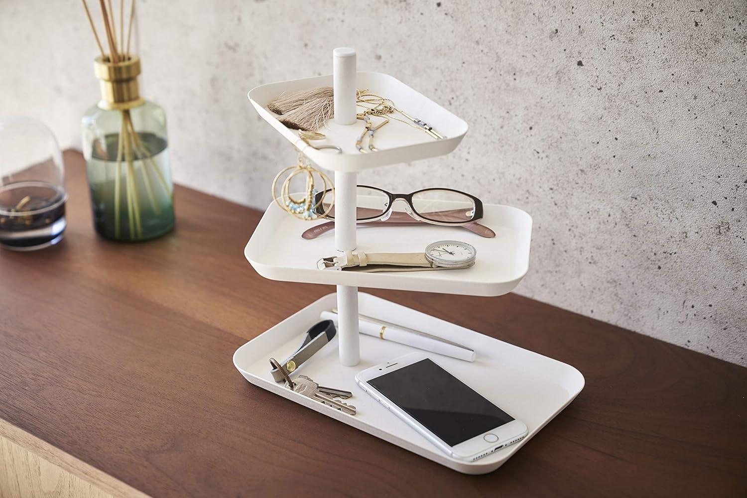 Modern 3-Tier White Metal Accessory & Jewelry Organizer Tray