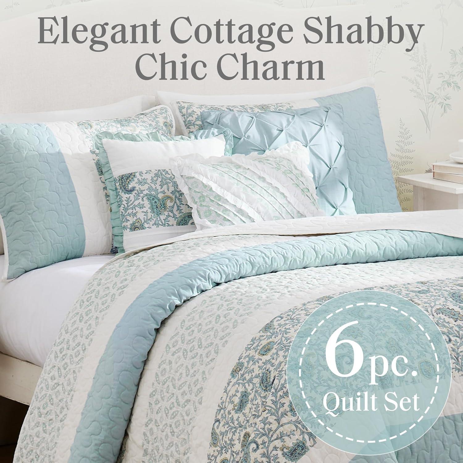 Madison Park Dawn 6 Piece Cotton Percale Quilt Set with Throw Pillows