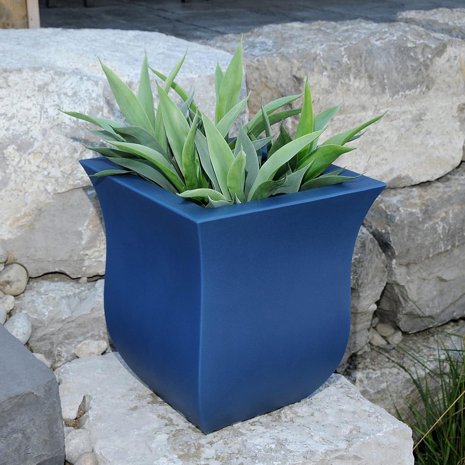 Mayne Valencia 16" x 16" x 18" Square Polyethylene Planter - Neptune Blue