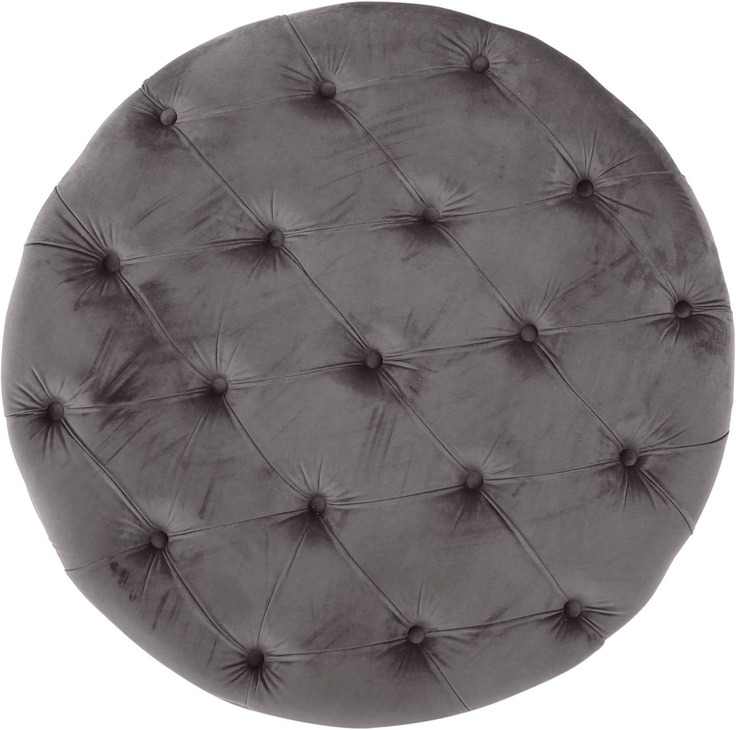 GDF Studio Howell Modern Glam Velvet Tufted Circular Ottoman, Gray