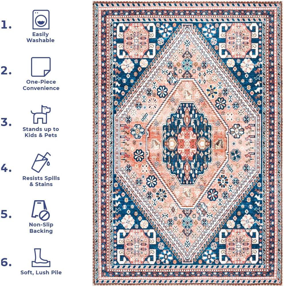 Nuloom Nevaeh Pet Friendly Machine Washable Bohemian Medallion Area Rug, 3' x 5', Dark Blue