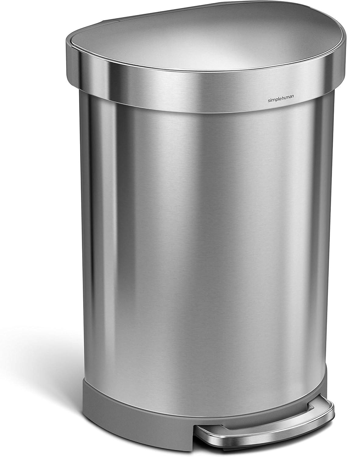 simplehuman Semi-Round Hands-Free Kitchen Step Trash Can with Soft-Close Lid