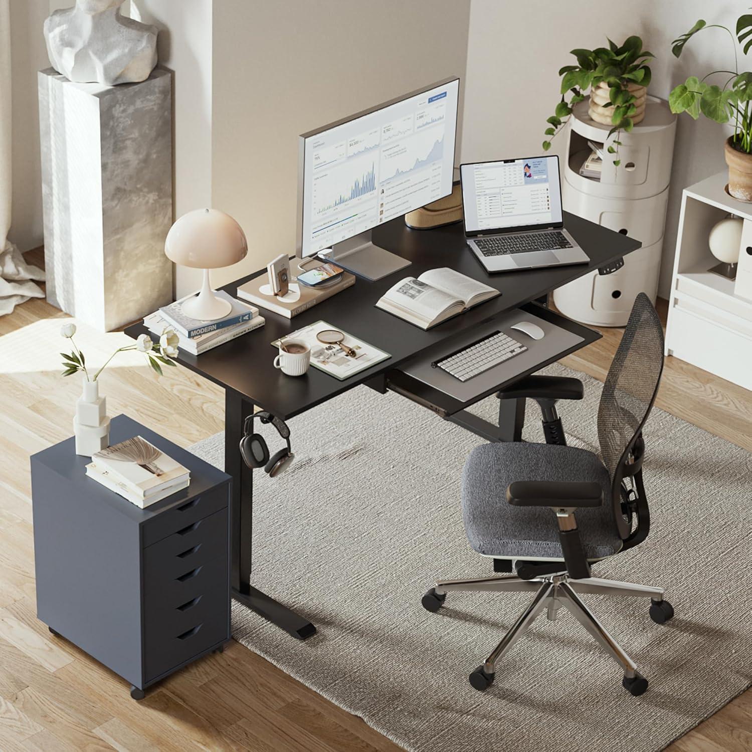 Black Adjustable Height Standing Desk with Keyboard Tray