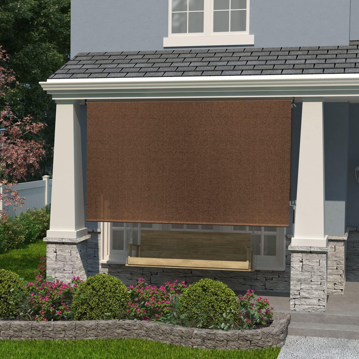 Vicllax Outdoor Patio Crank Sun Blocking Roller Shade Modern Style, Fabric, 4'Wx6'H, Mocha