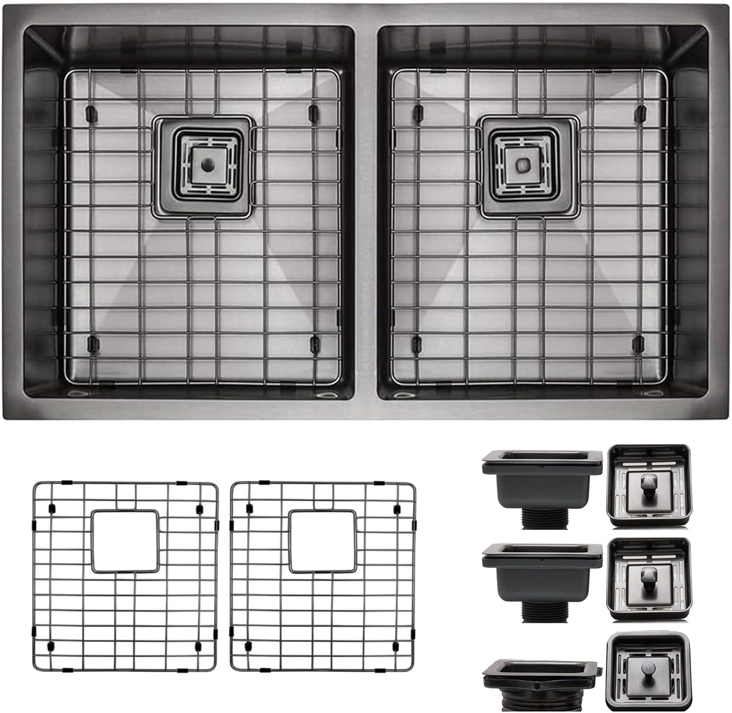 Brushed Stainless Steel 31 Inch Undermount Double Bowl Kitchen Sink