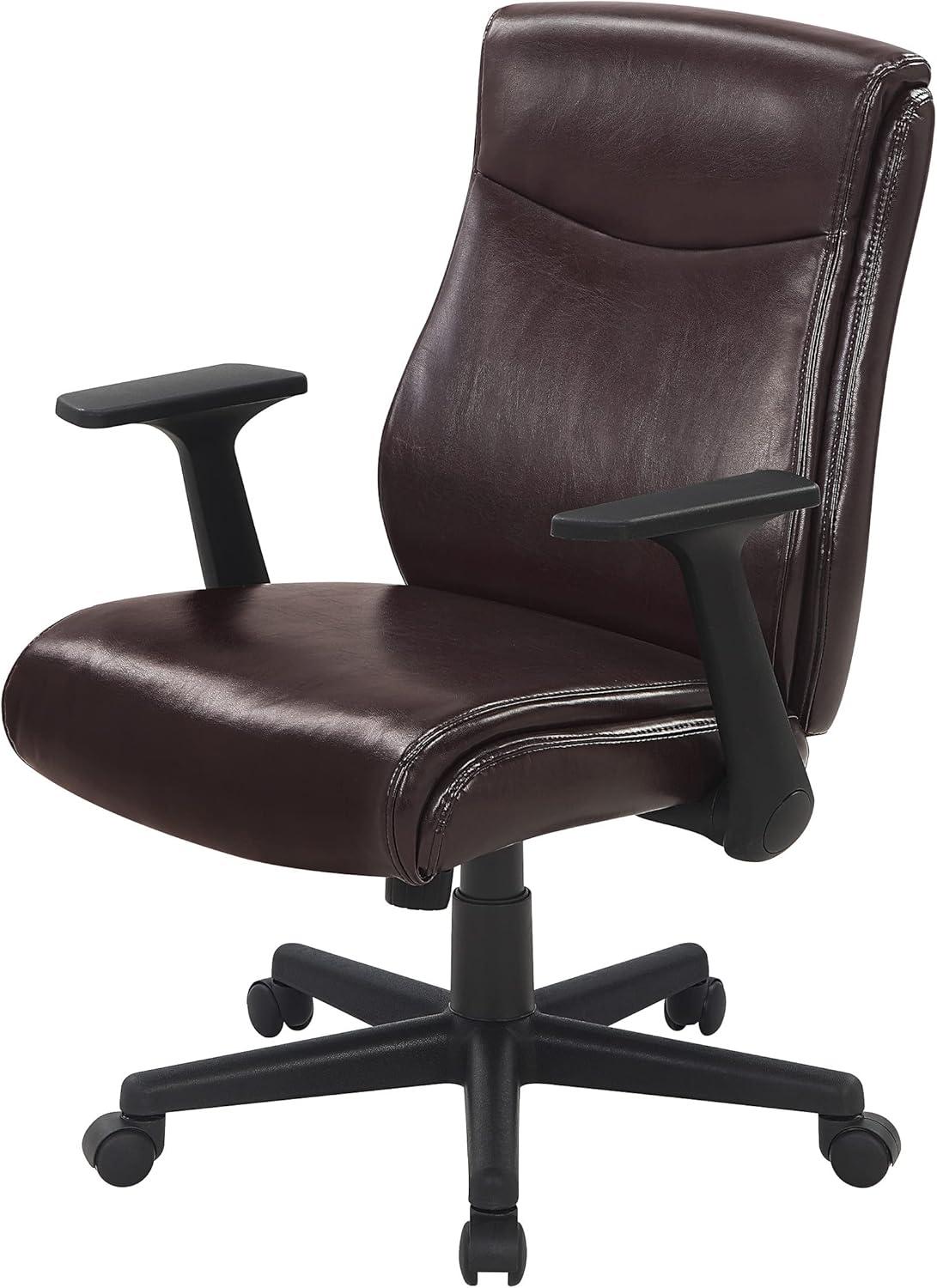 Mid-Back Managers Office Chair with Flip Up Arms in Chocolate Faux Leather