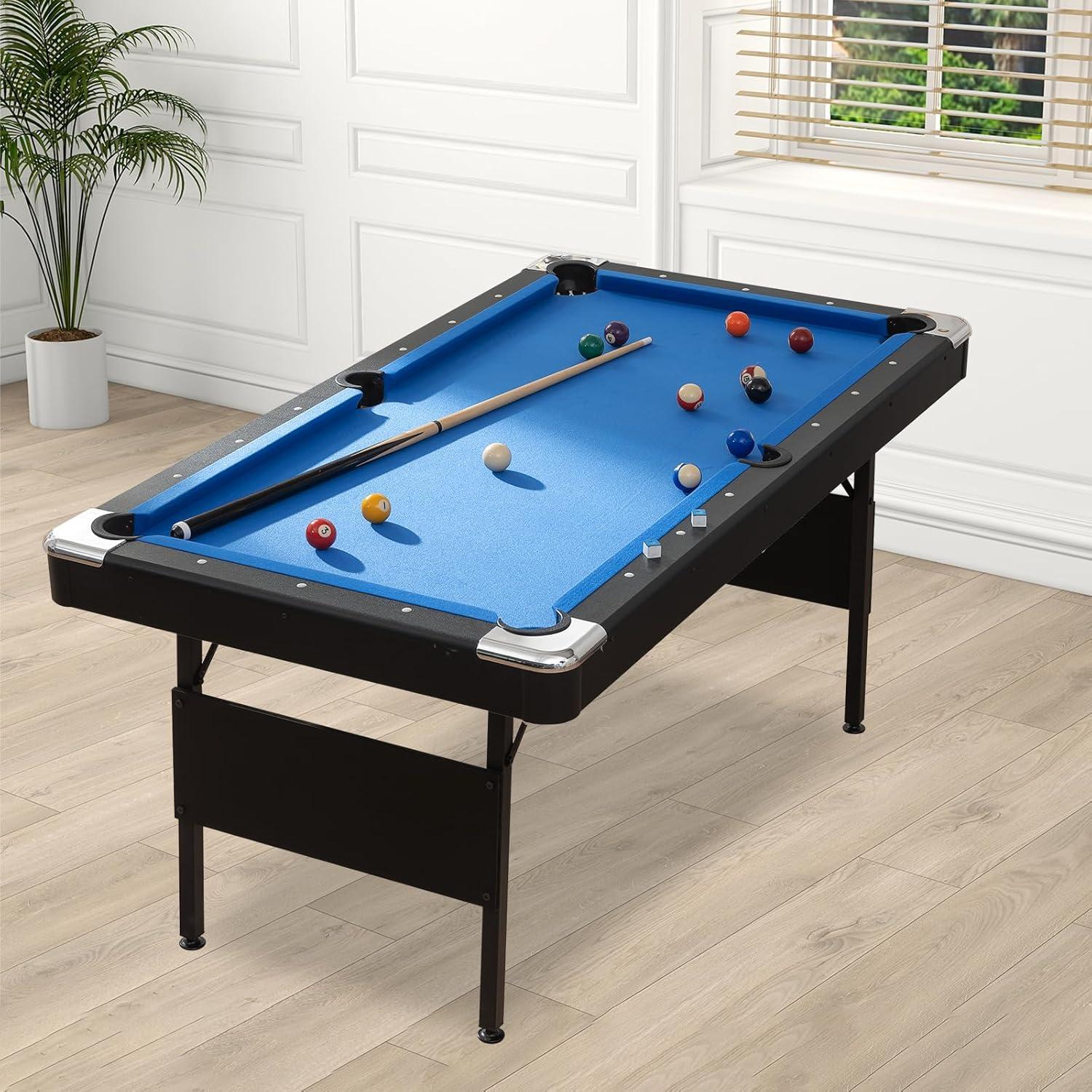 SEGMART Outdoor Folding Pool Tables, Billiard Tables Game Table, Indoor Entertainment Table, Children's Toys, Table Games, and All Accessories Included, Blue