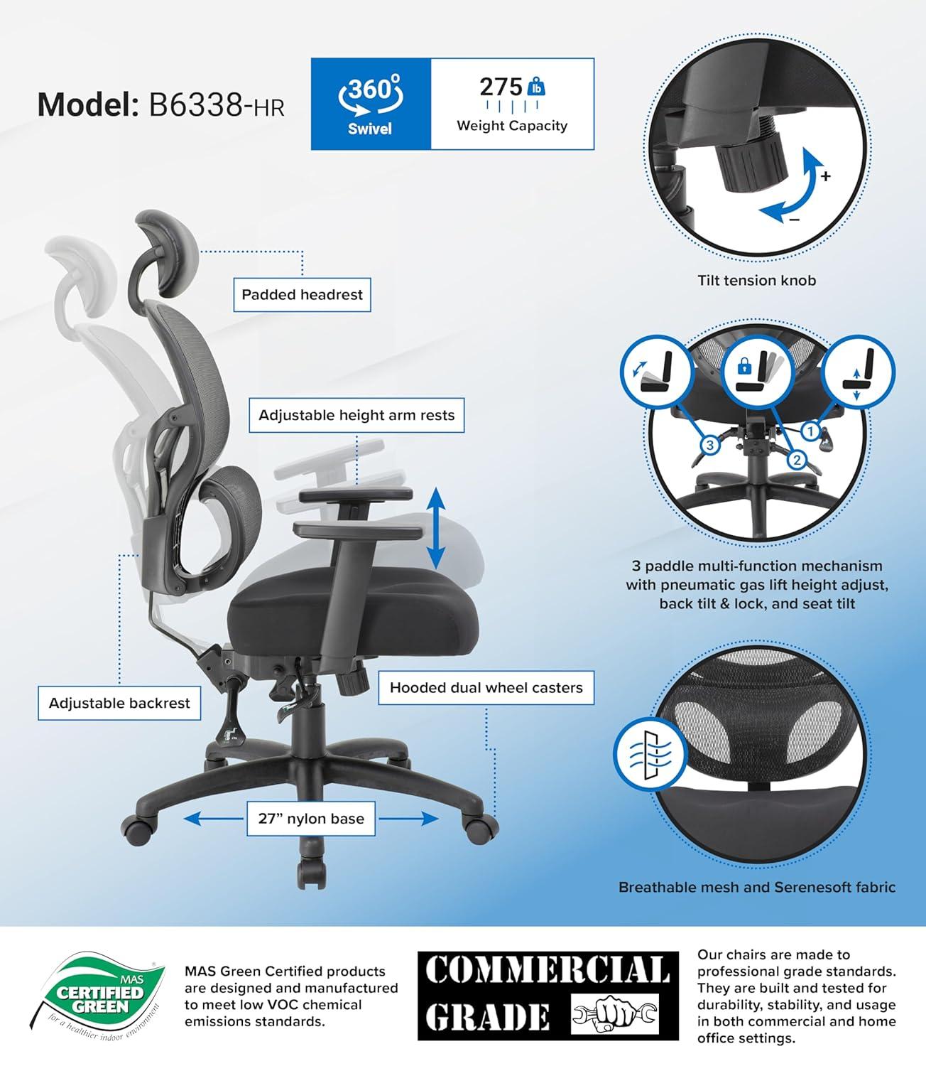 Boss Multi-Function Mesh Task Chair w/Headrest