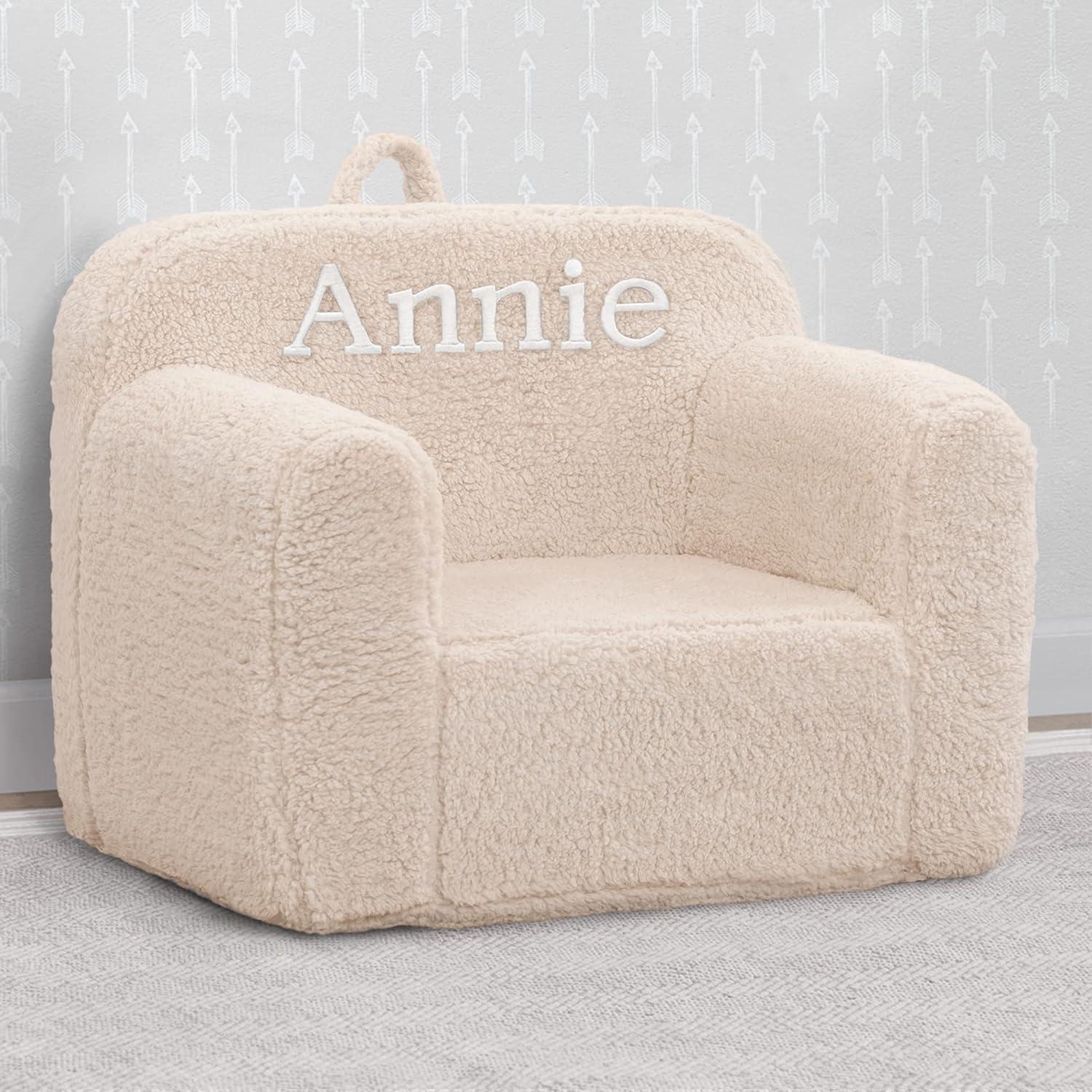 Cream Sherpa Kids Armchair with Personalized Name