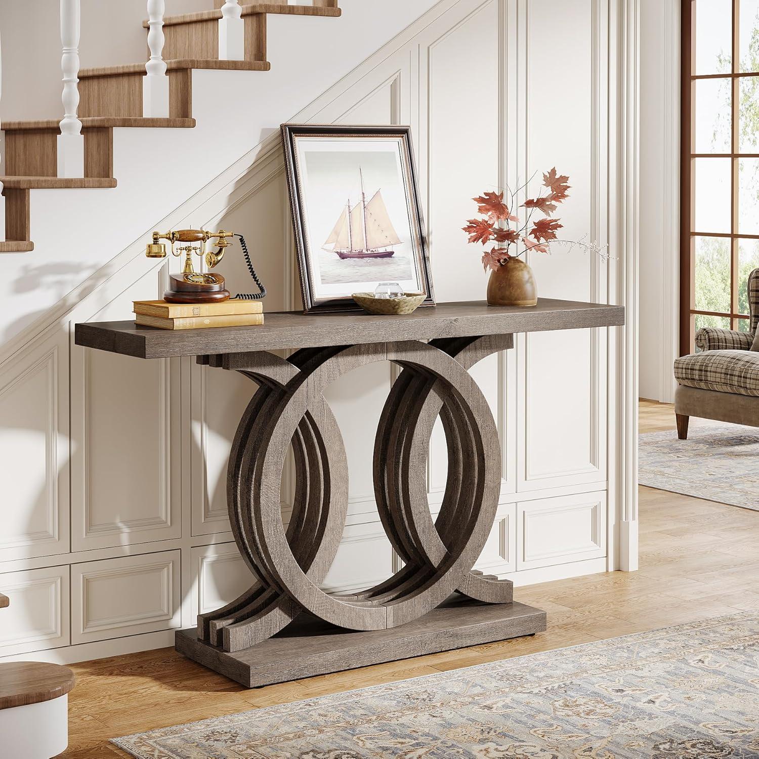 Farmhouse Console Sofa Table, 55 Inches Entryway Hallway Foyer Table White