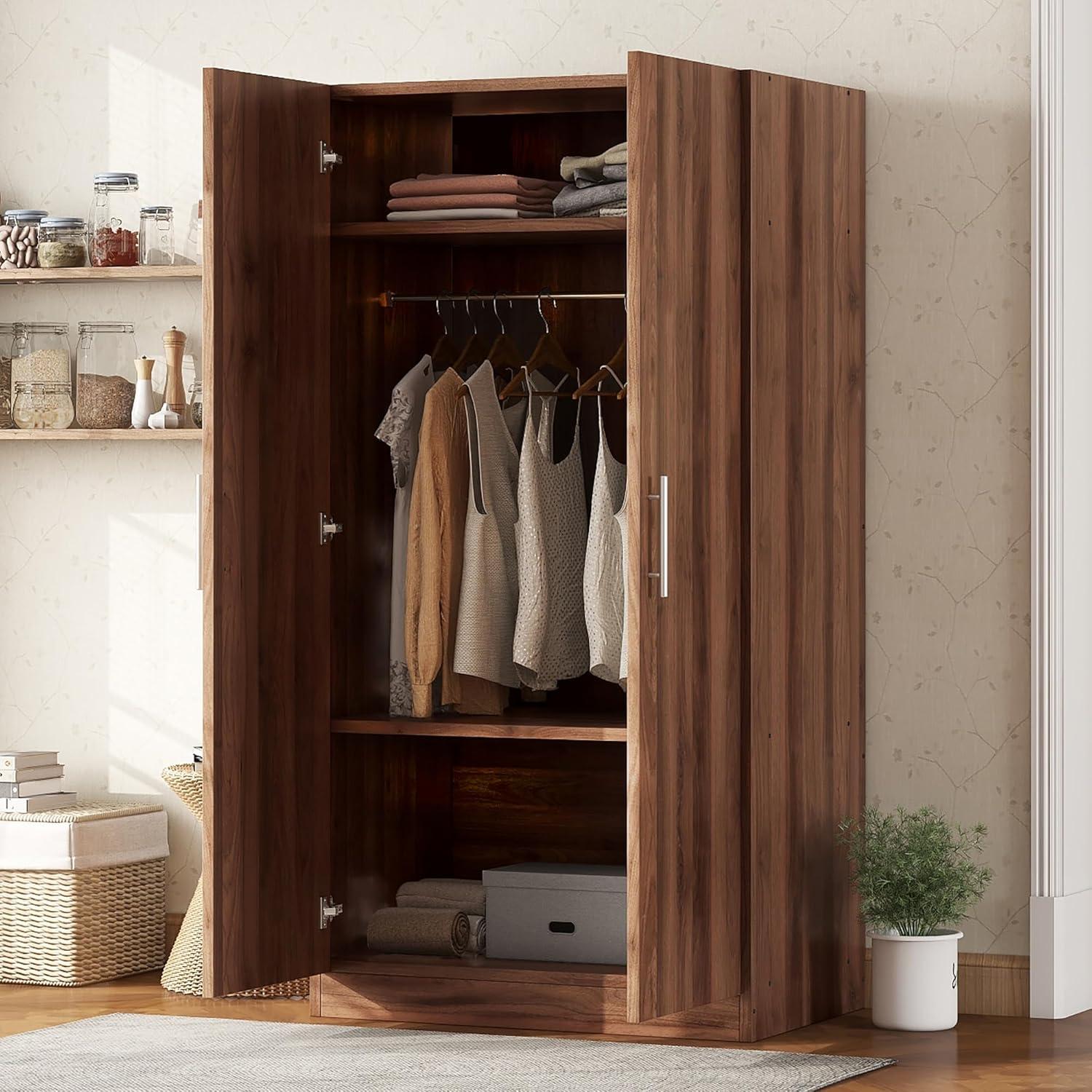 Brown Pine and MDF 2-Door Rustic Wardrobe Armoire