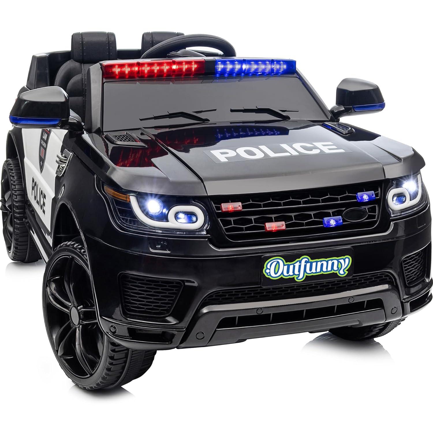 Outfunny Electric Police Car for Kids, 12 Volt Kids Ride on Toy Car with Remote Control, Bluetooth, Megaphone