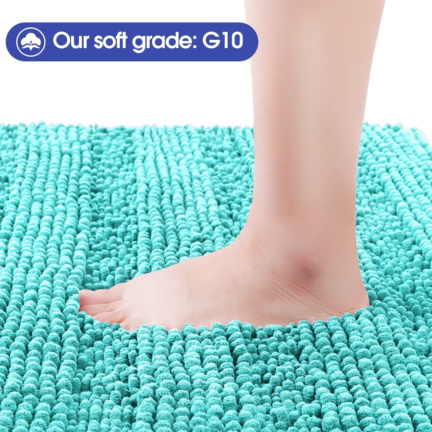 ACCUMTEK Striped Atlantic Blue Bathroom Rug Set 3 Pieces Ultra Soft, Non Slip Chenille Toilet Mat, Absorbent Plush Shaggy Bath Mats for Bathroom, Bedroom, Kitchen