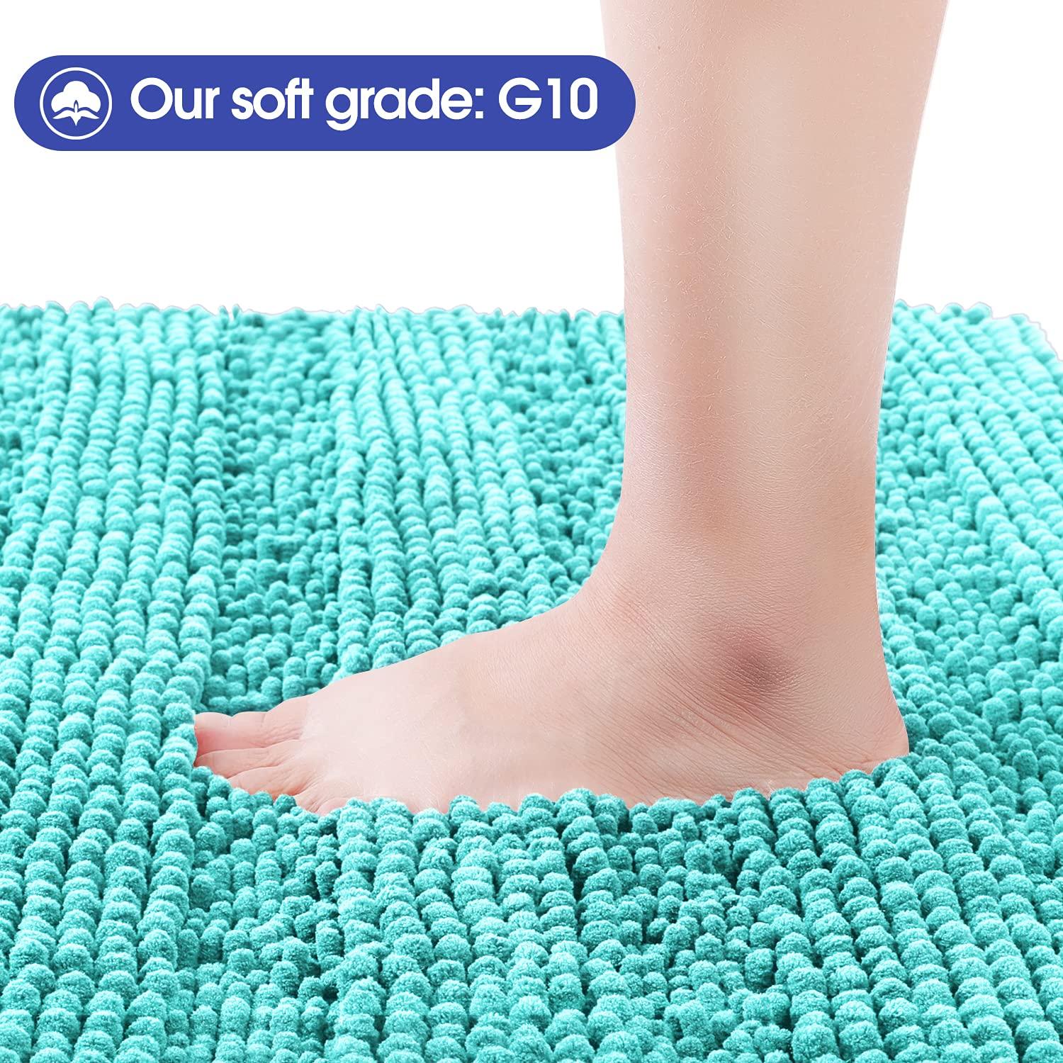 ACCUMTEK Striped Atlantic Blue Bathroom Rug Set 3 Pieces Ultra Soft, Non Slip Chenille Toilet Mat, Absorbent Plush Shaggy Bath Mats for Bathroom, Bedroom, Kitchen