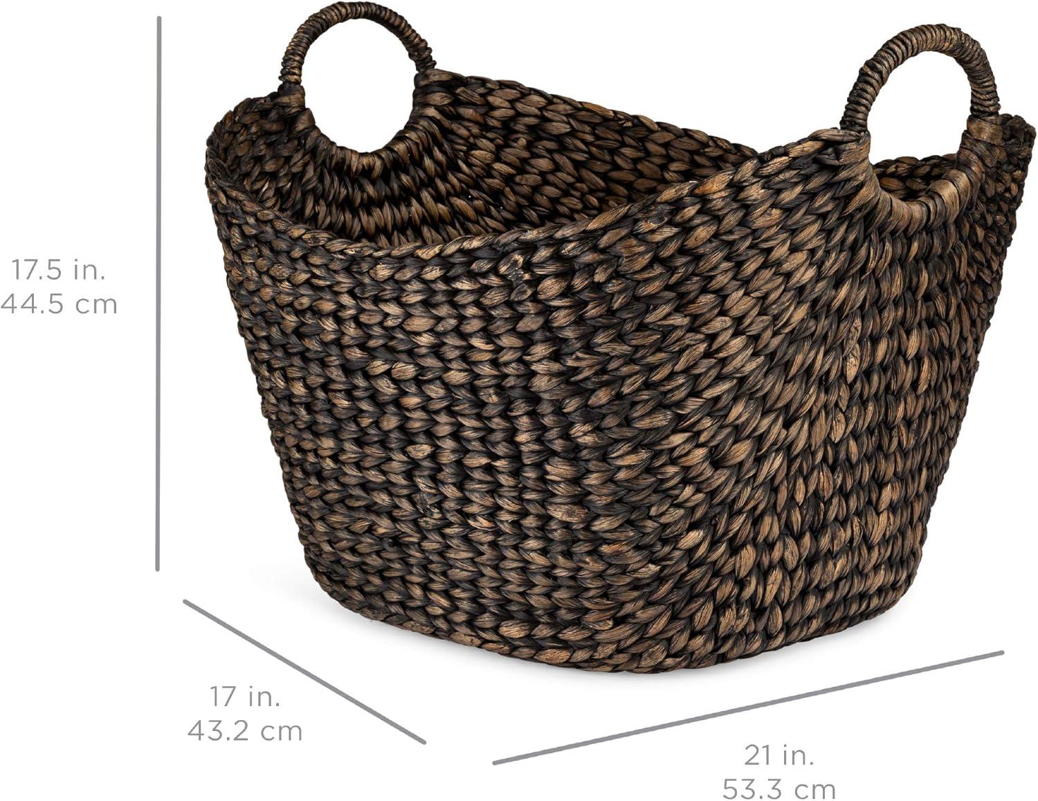 Handwoven Hyacinth Large Vintage Storage Basket - Brown