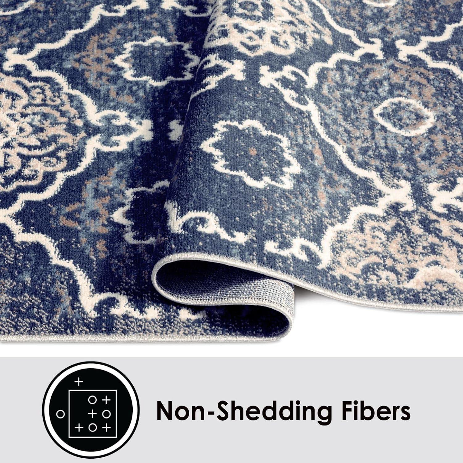 Home Dynamix Boho Andorra Transitional Damask Area Rug, Navy Blue/Ivory, 5'2"x7'2"