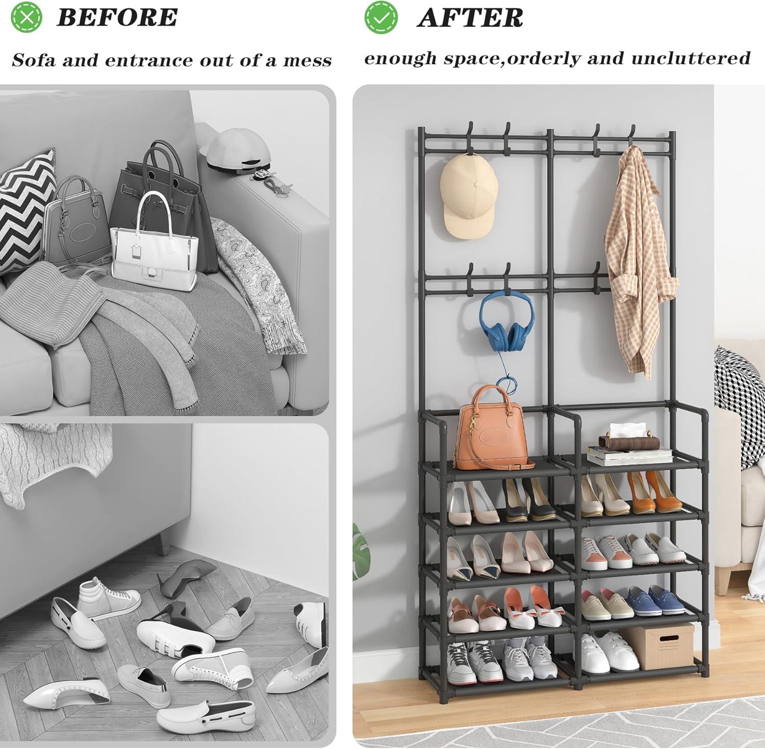 5-Tier Entryway Coat Rack, Coat and Shoe Rack, Entryway Bench Storage