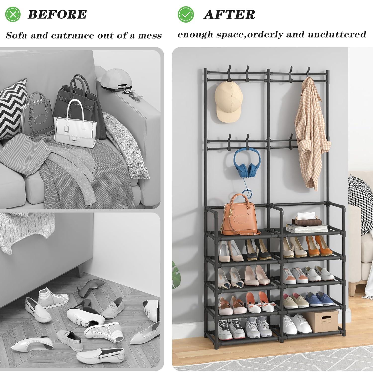 5-Tier Entryway Coat Rack, Coat and Shoe Rack, Entryway Bench Storage