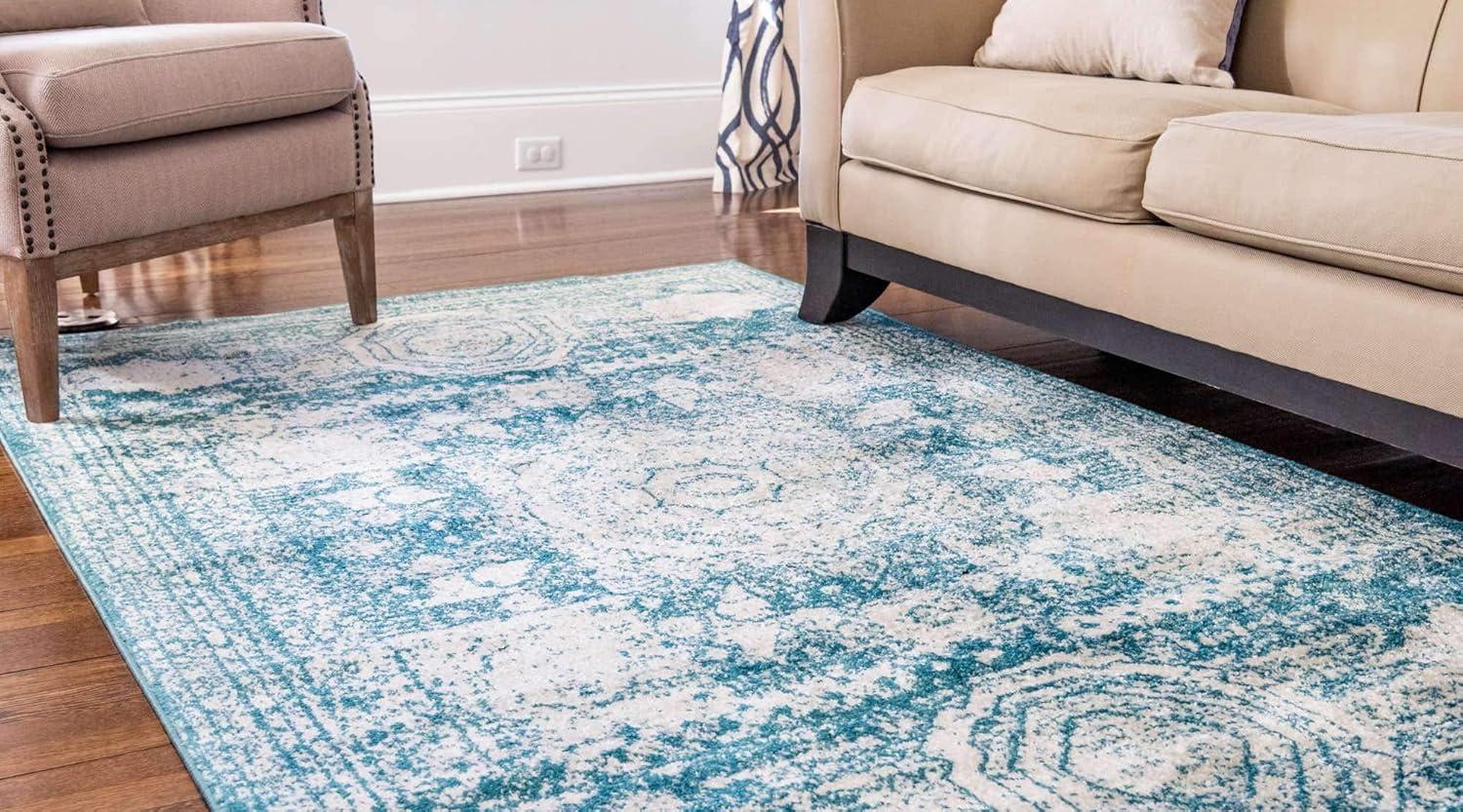 Turquoise Tranquility 9' x 12' Synthetic Easy-Care Area Rug