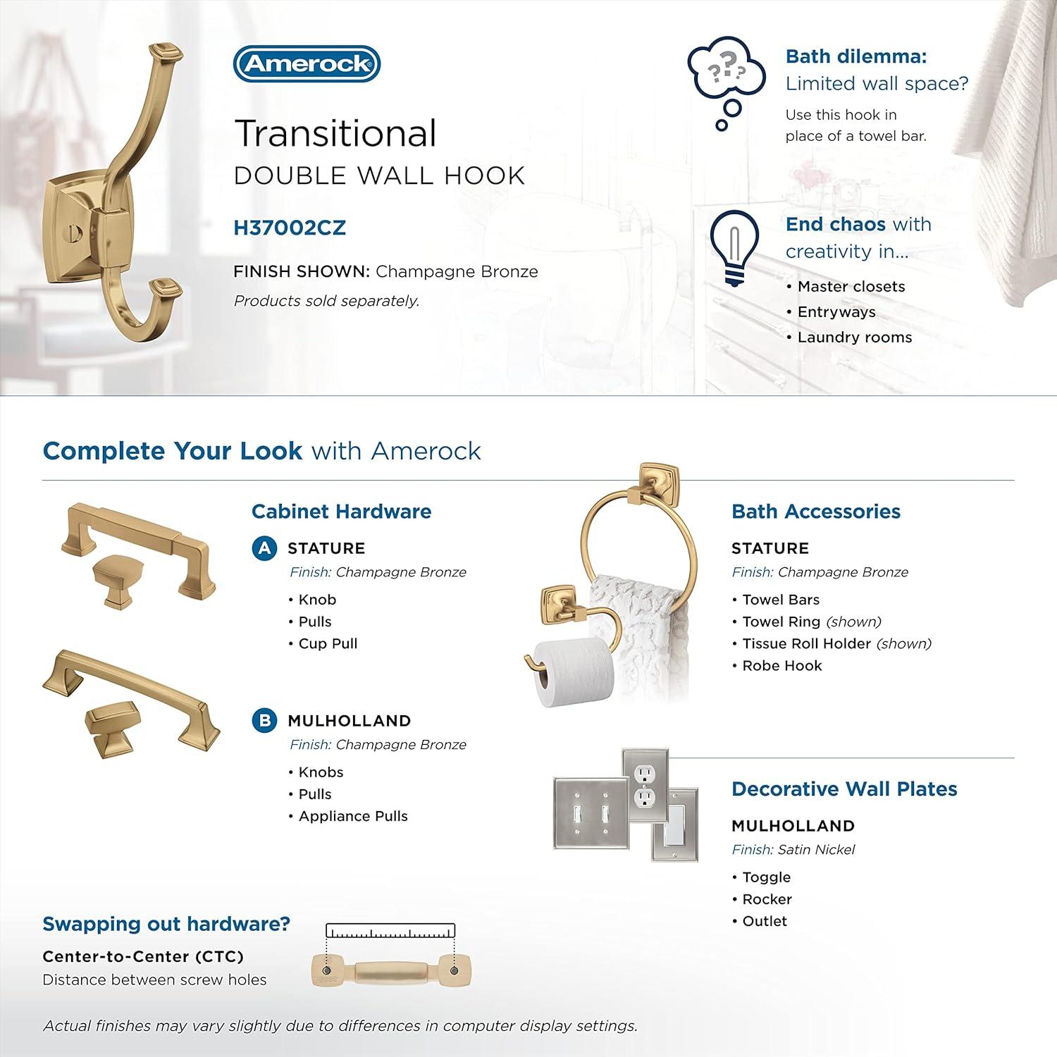 Kinsale Transitional Double Prong Decorative Wall Hook