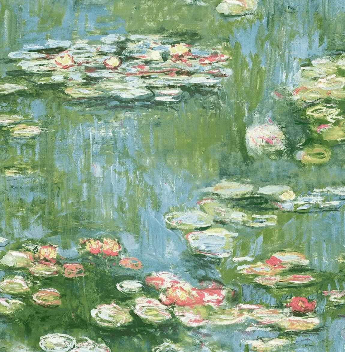 NextWall  Lily Pond Peel and Stick Wallpaper 20.5 in. W x 18 ft. L - Olive & Sky Blue