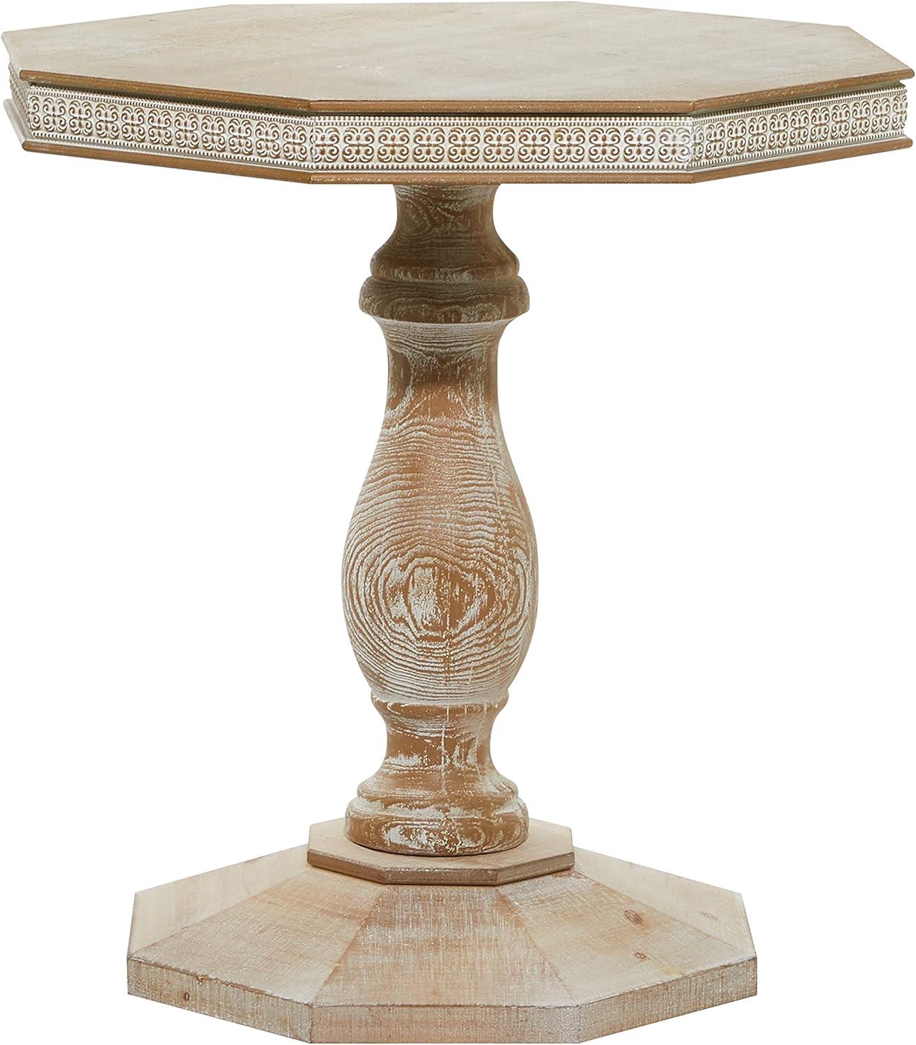 Farmhouse Whitewashed Wood Accent Table Brown - Olivia & May: Handcrafted, No Assembly Required