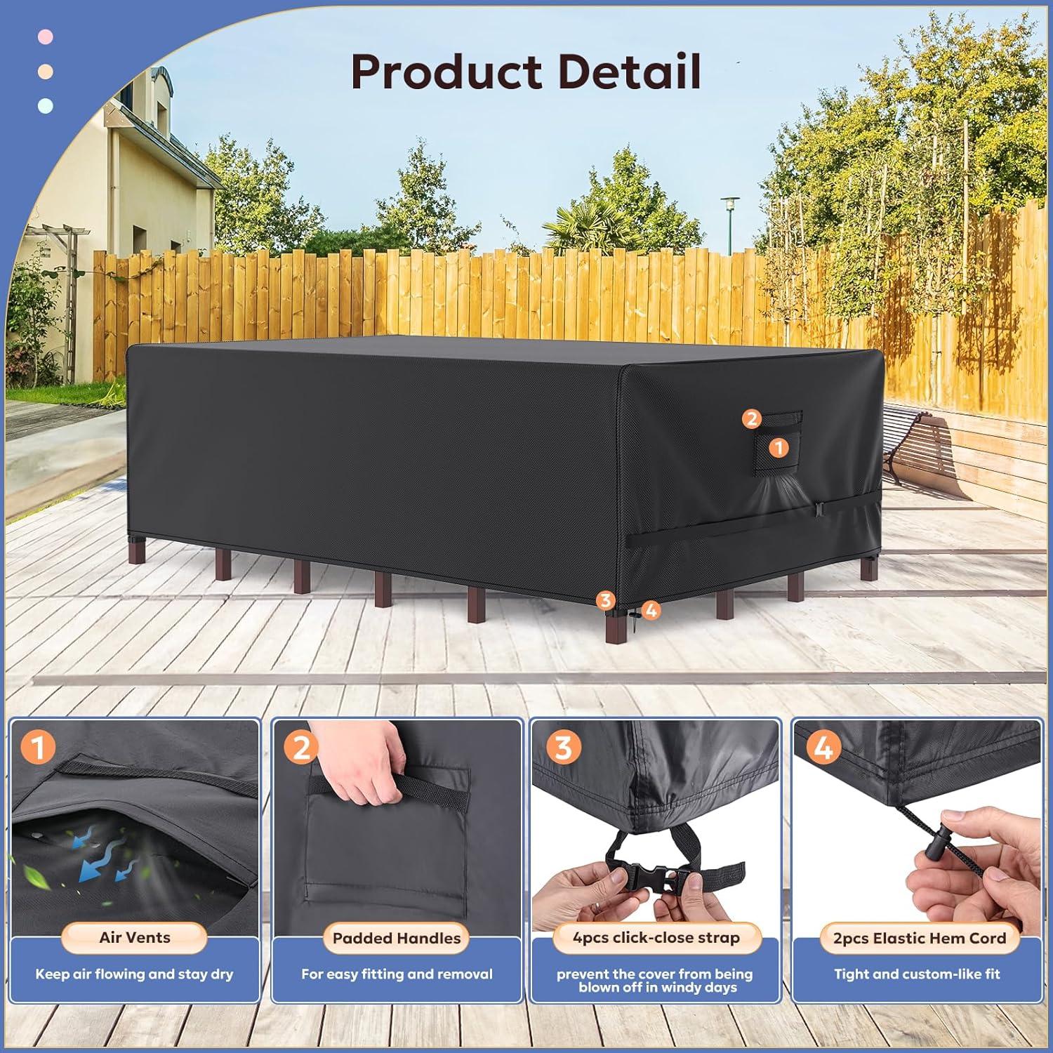 Black Heavy Duty Waterproof Patio Furniture Cover with Buckle Straps